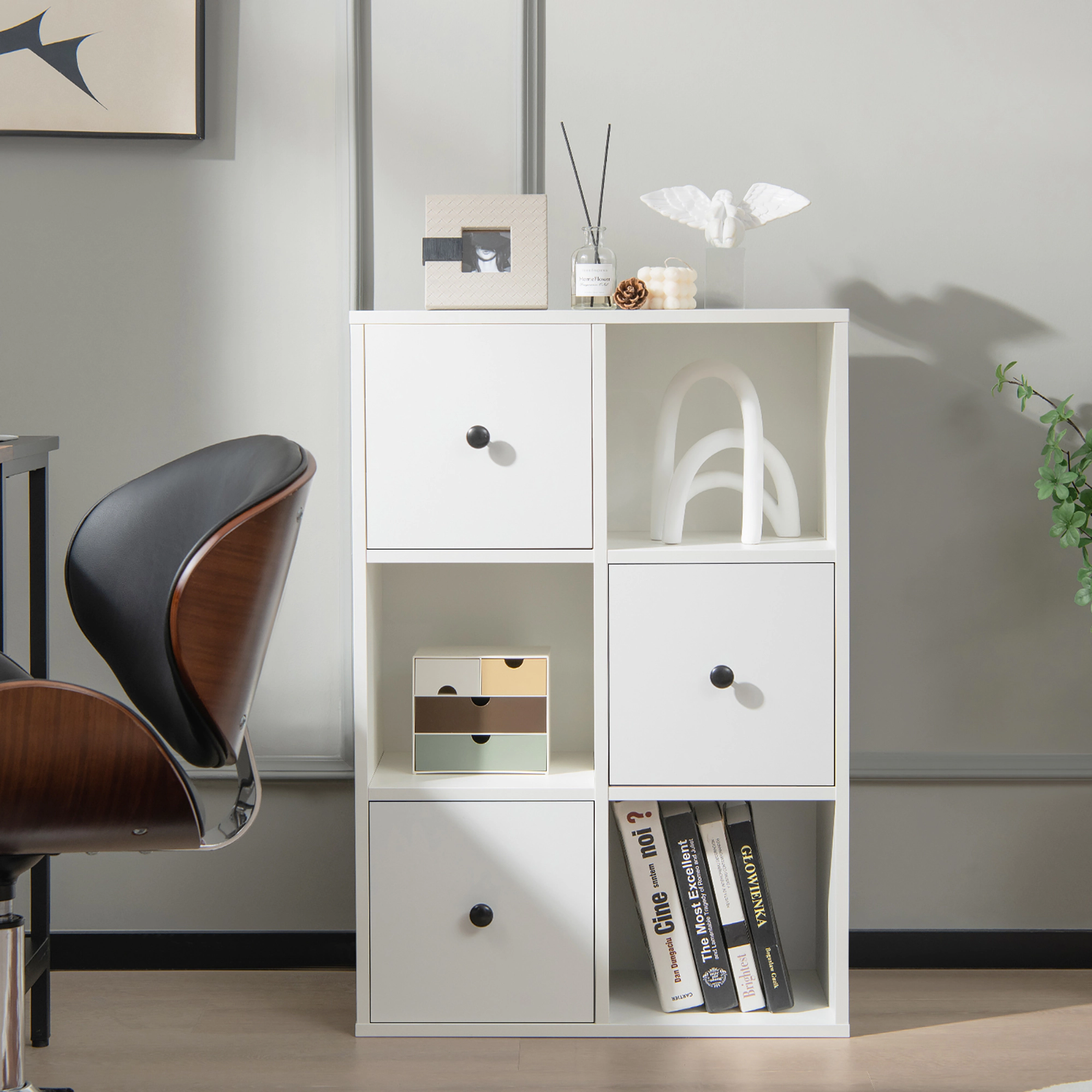 Costway 6-Cube Bookcase Storage Organizer with 3 Open Cubes 3 Drawers for Home Office White