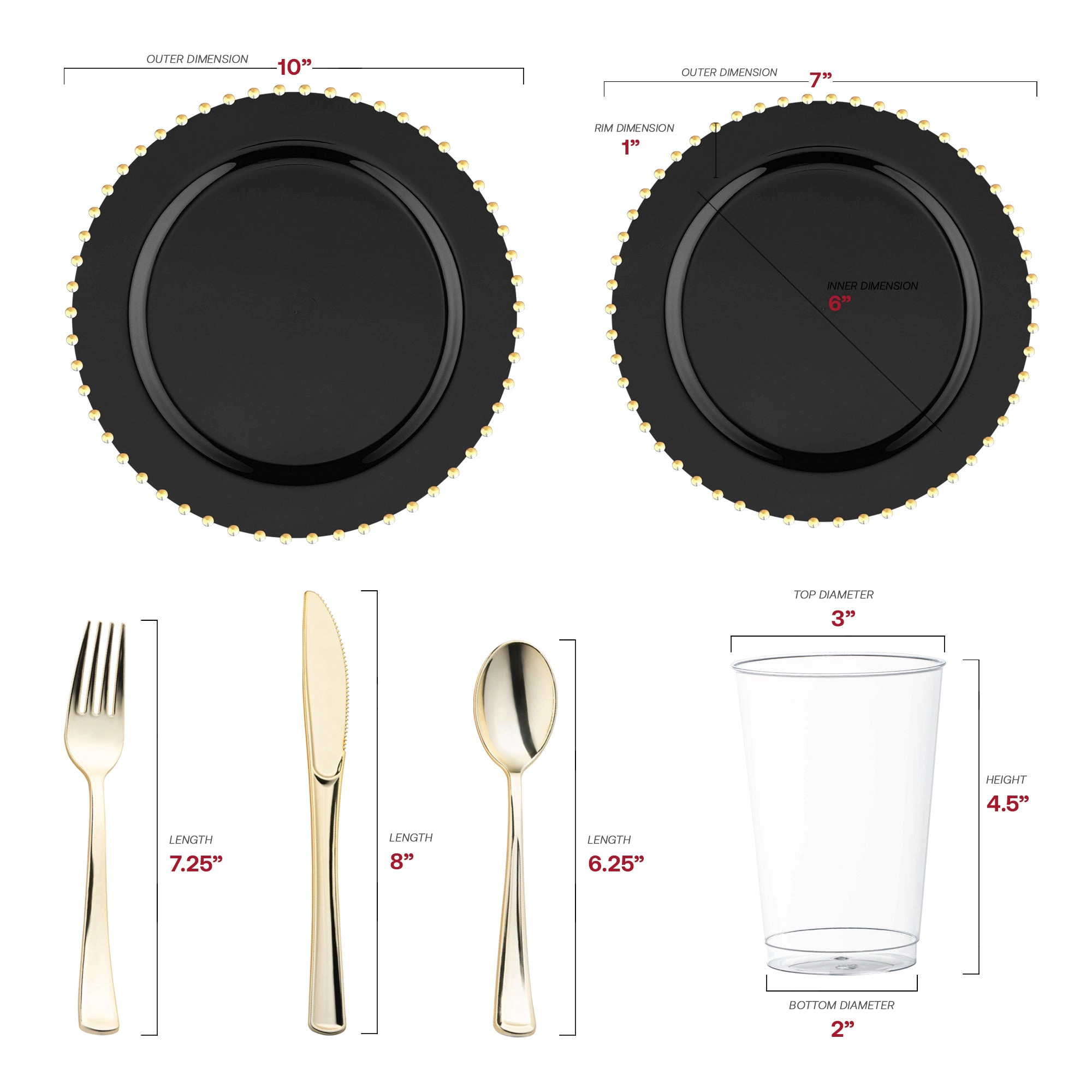 Smarty Had A Party Black with Gold Pearl String Round Disposable Plastic Wedding Value Set