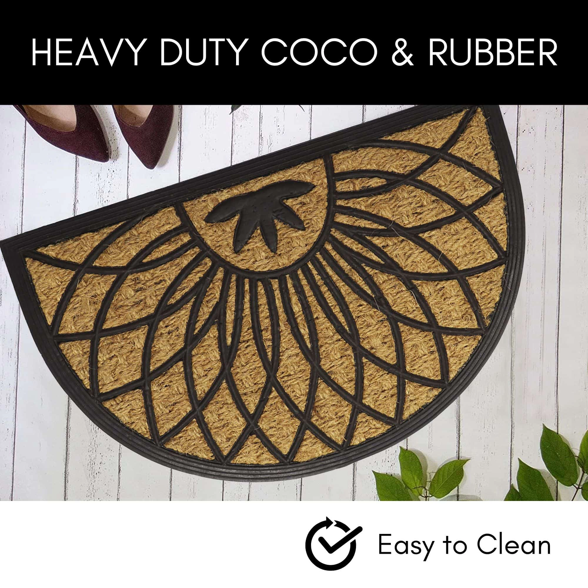 Evideco French Home Goods Natural and Black Rosace Coir Doormat 24 x 16 Inches