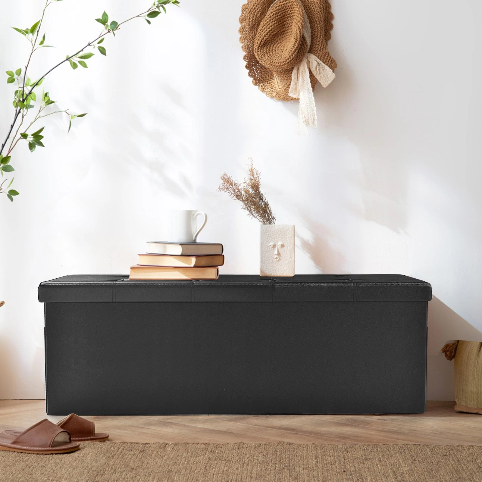 SlickBlue Tufted Folding Storage Ottoman Bench with 660 lb Capacity