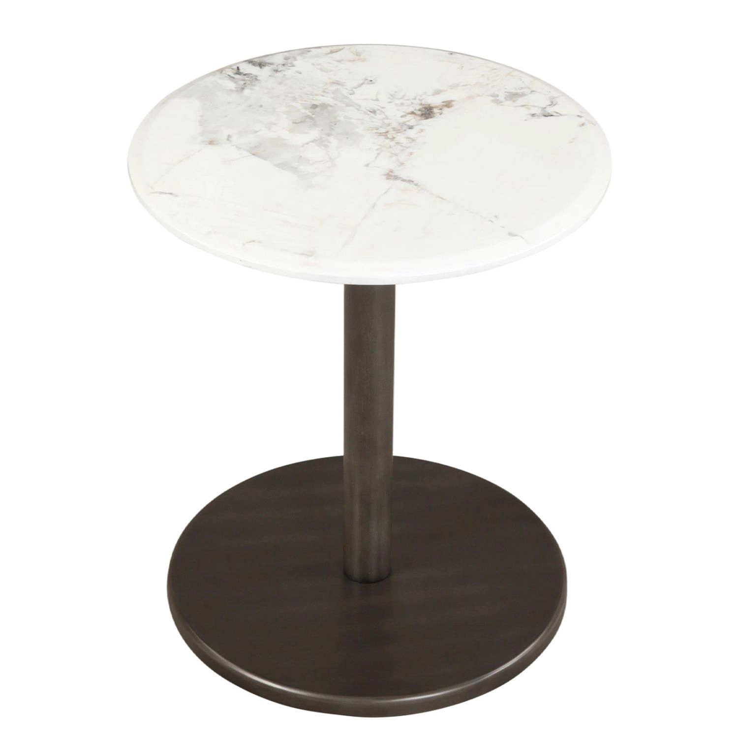 SlickBlue Round Marble Side Table with Solid Wood Pedestal Base