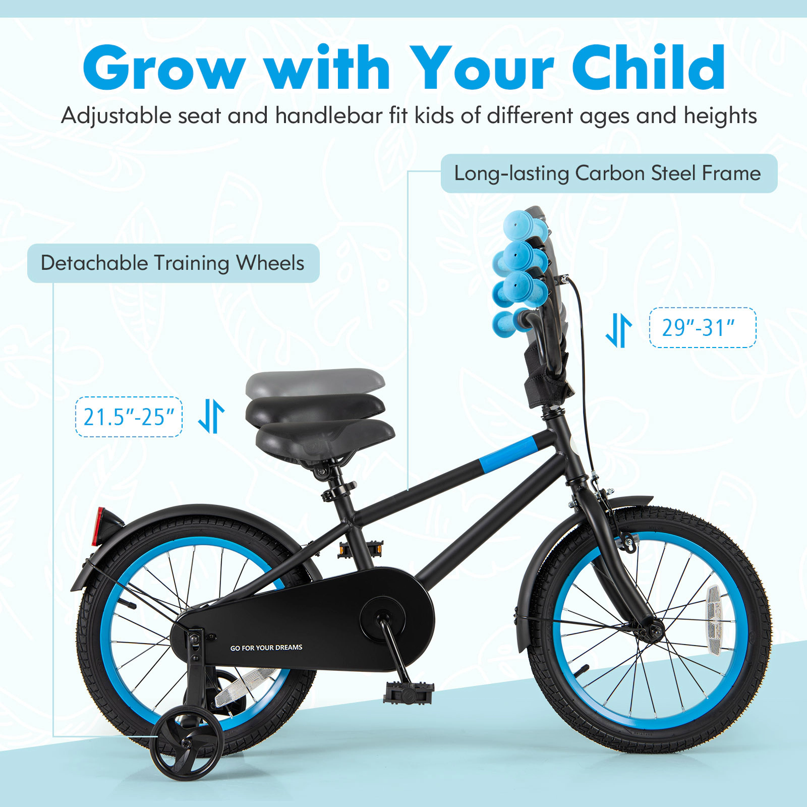 16-in Boys Bike 145-lb Seat Capacity Heavy-Duty High Carbon Steel Frame Removable Training Wheels Dual Brakes Ages 4-7