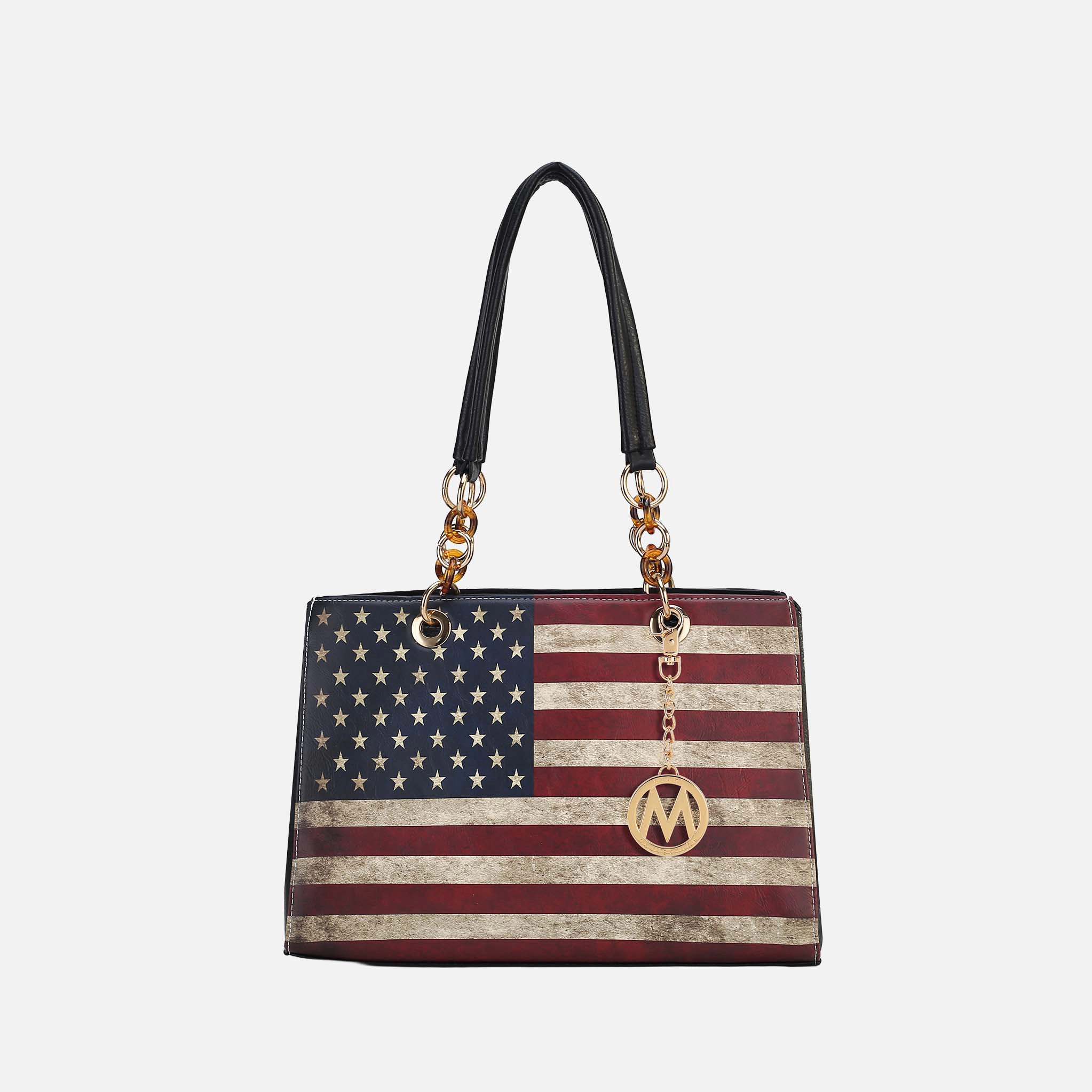 Mia K Collection Nevaeh Shoulder Bag - Vegan Leather Patriotic Print, Three Compartments