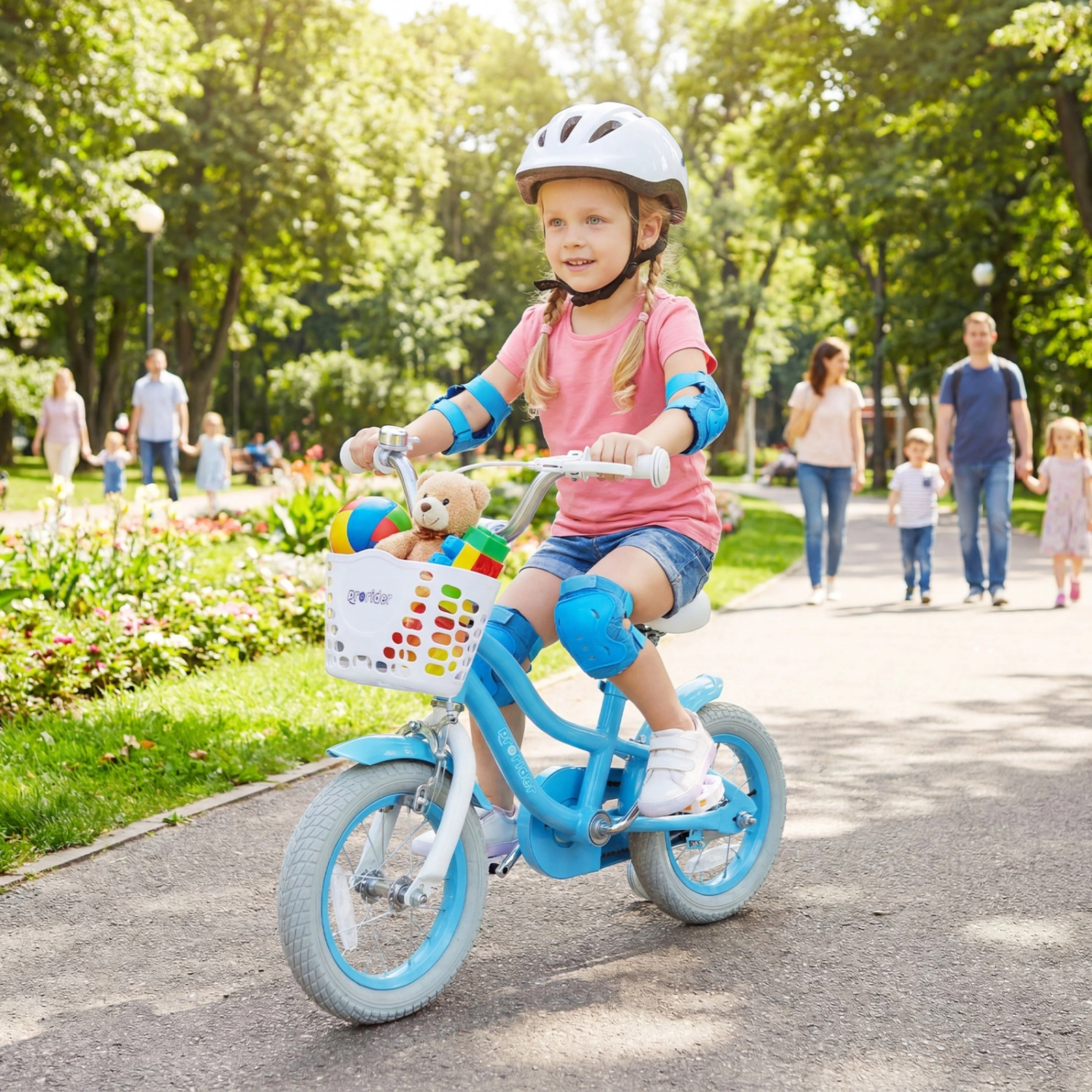 12-in Kids Bike Dual Brakes Ages 3-4 Blue Bicycle Training Wheels Removable Basket 110-lb Seat Capacity