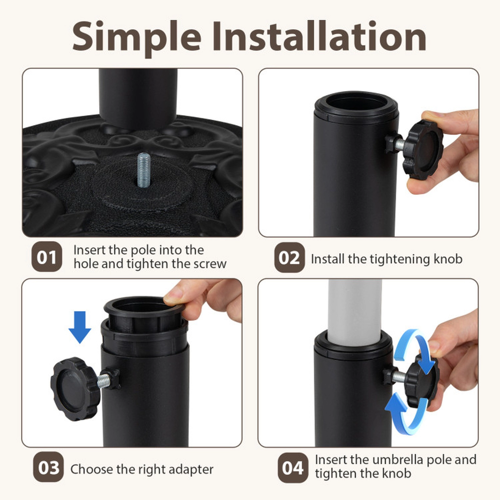 SUGIFT 26.5-lb Heavy-duty Round Umbrella Stand Base 33.5-in Tall for 8-9 ft Patio Umbrellas 1.5-1.9 in Poles Black