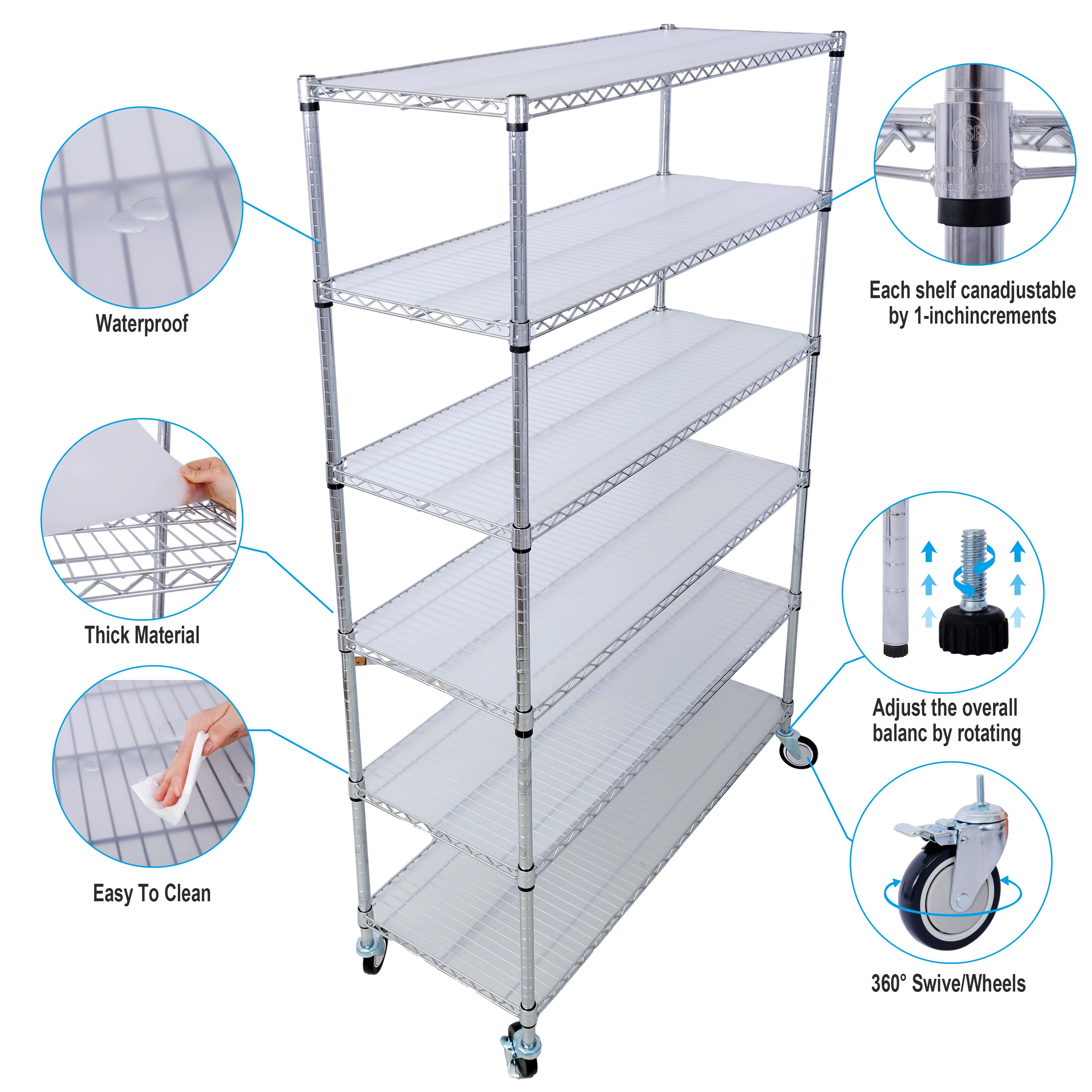 Flynama 6 Tier 84x48x20 in NSF 6000 LBS Heavy Duty Wire Storage Rack with Wheels and Shelf Liners Adjustable Chrome