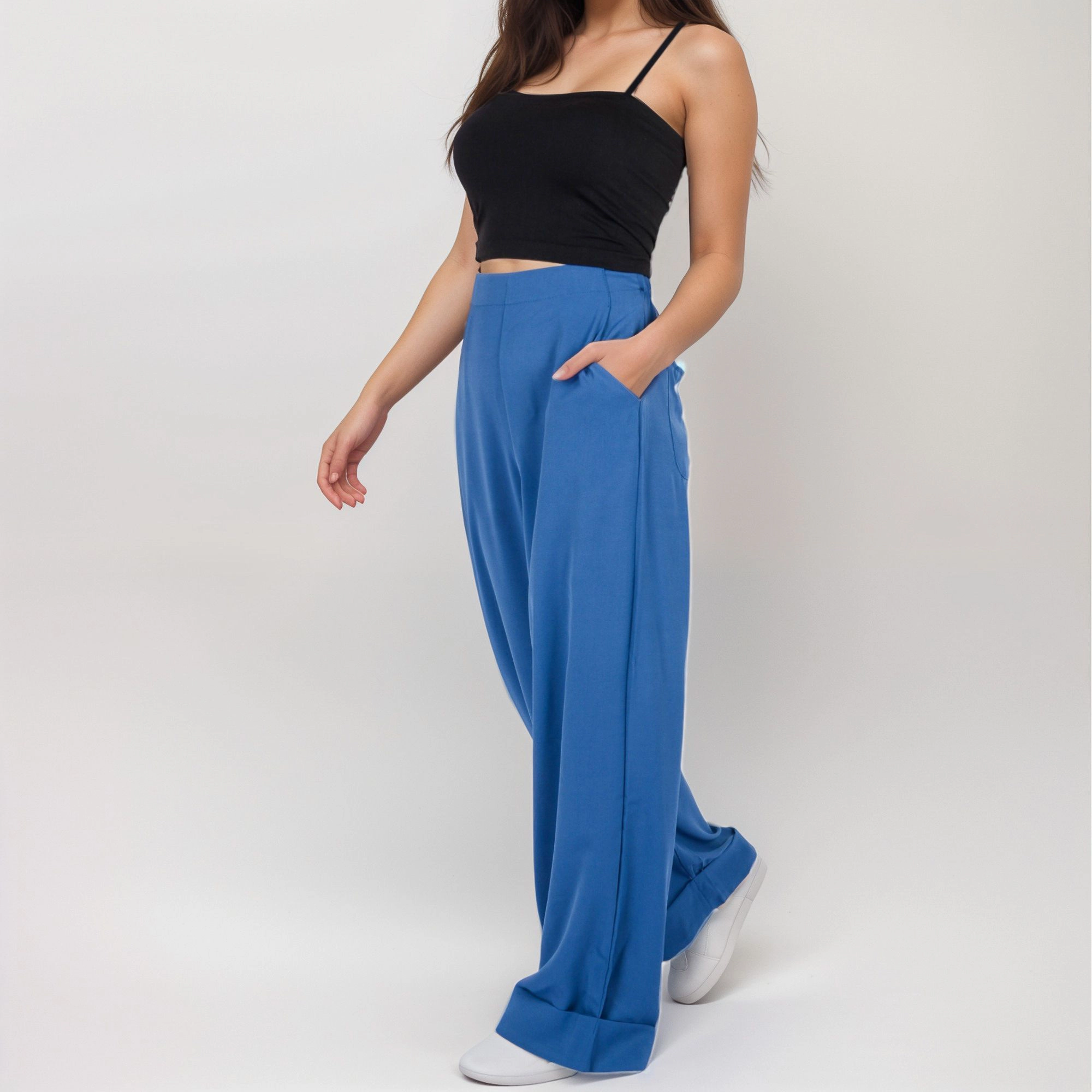 Anna-Kaci Women's Vertical Red Stripe Wide Leg Pants with Waistband and Full-Length Flowing Silhouette