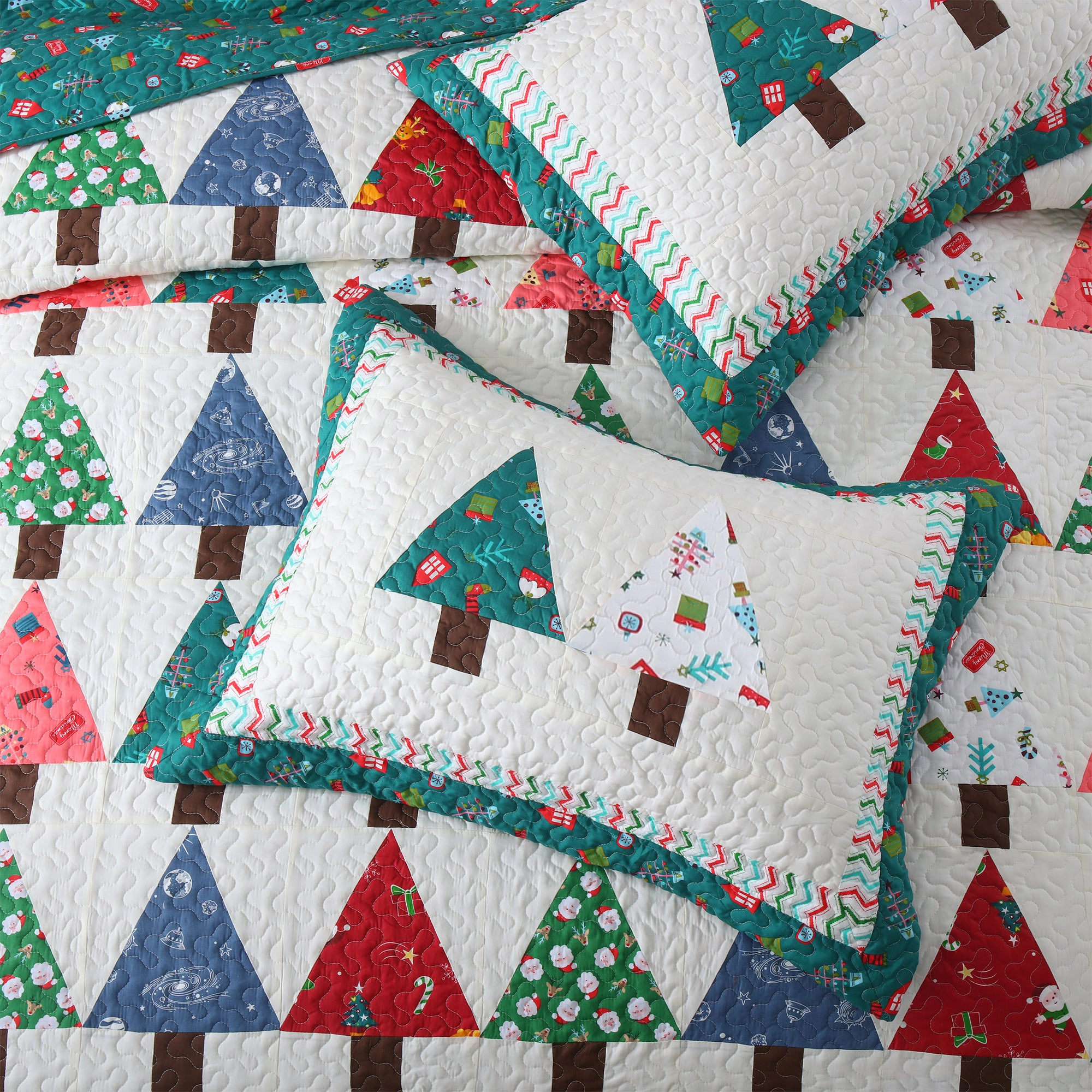 MarCielo 3 Piece Christmas Quilt Set, Christmas Tree Bedspread Set