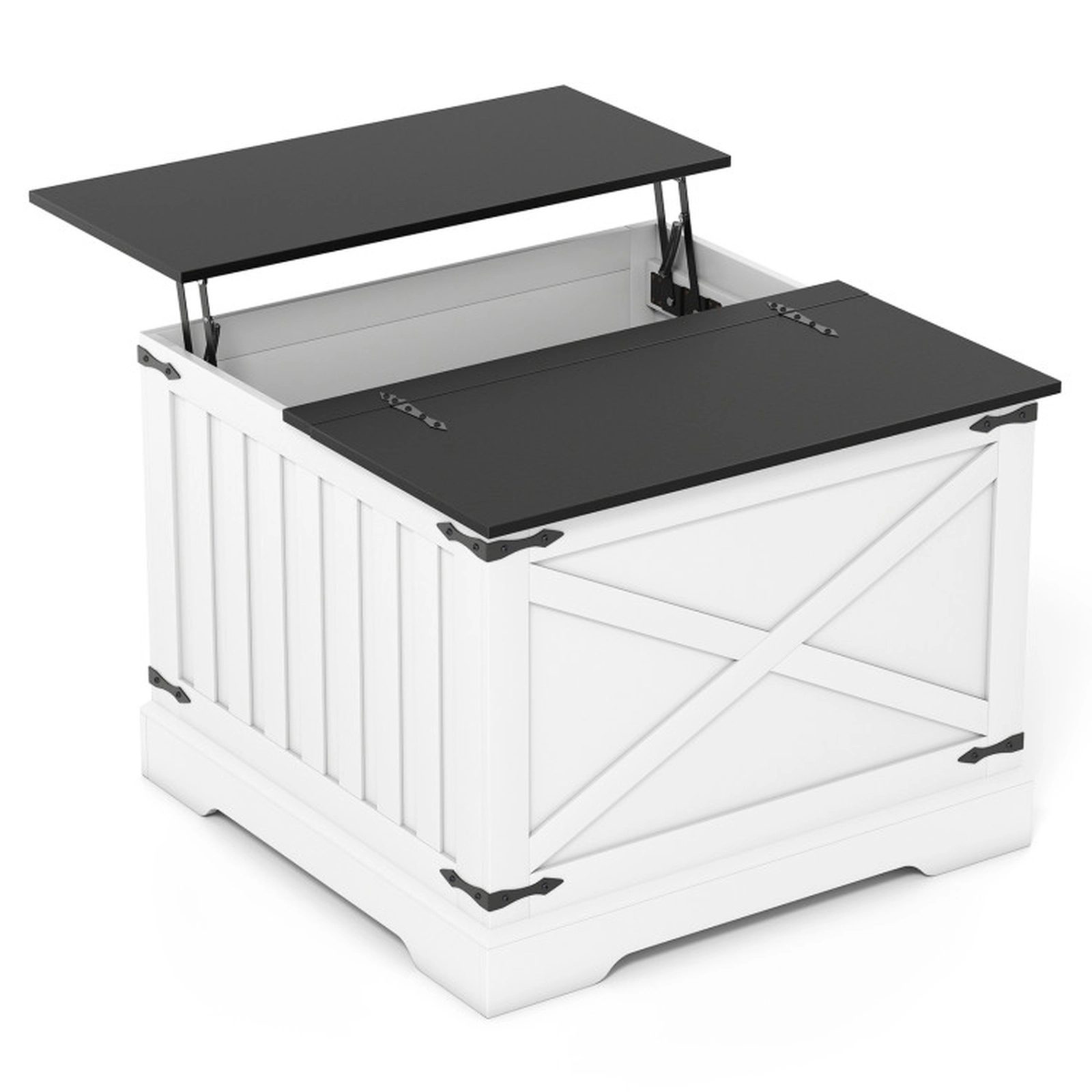 SUGIFT 31.5-in Square Black Farmhouse Hydraulic Lift Top Coffee Table with Flip-Top Hidden Compartment