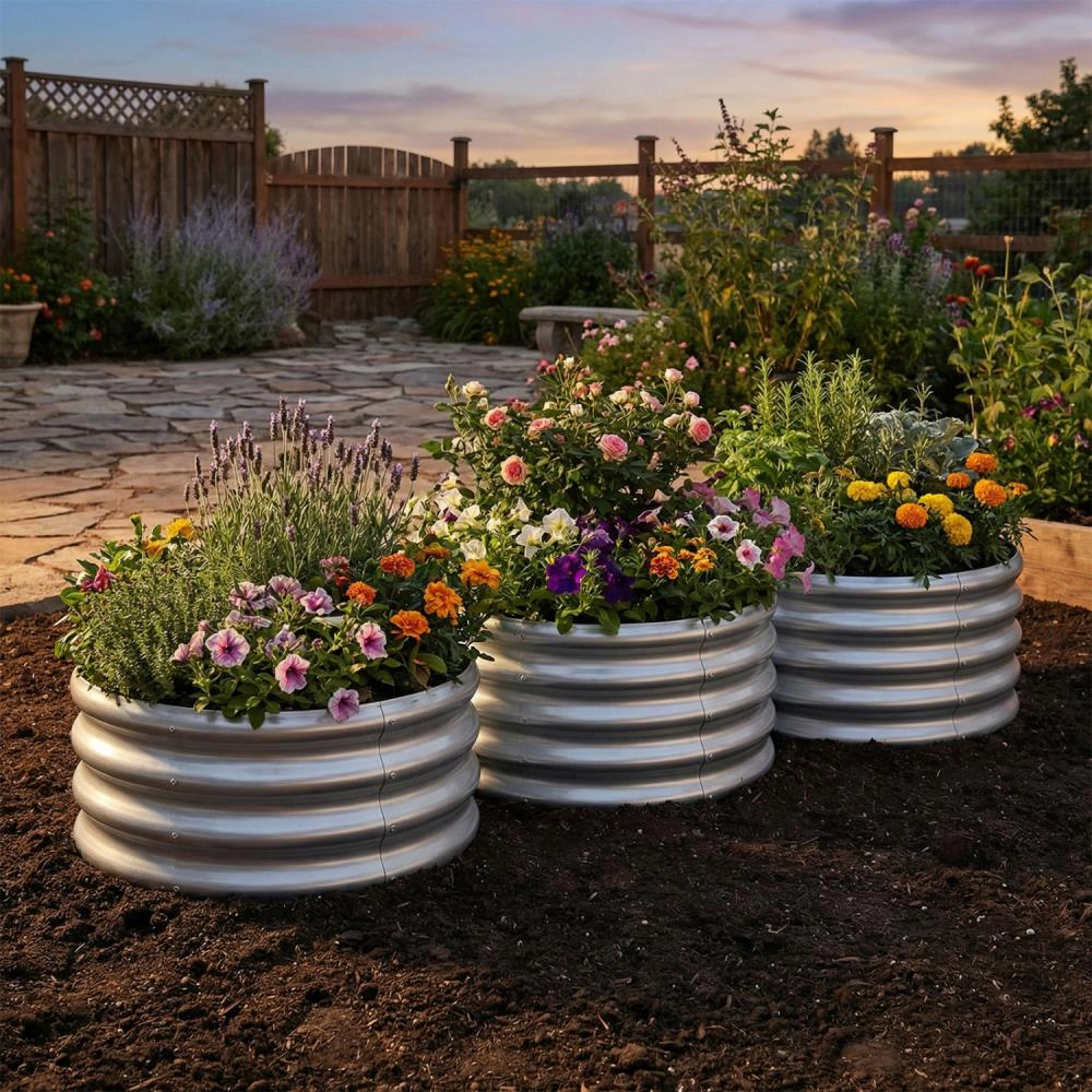 Hivvago Round Galvanized Raised Garden Bed with Open-Ended Base