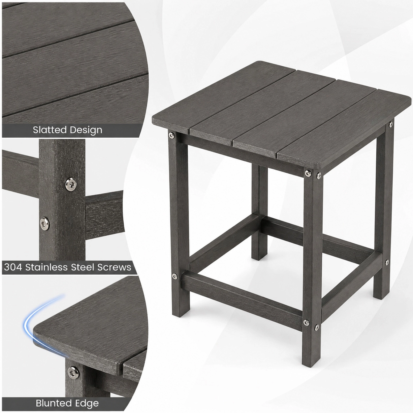 SUGIFT 14-in Square HDPE Adirondack Side Table 385-lb Capacity 18.5-in Height Outdoor Accent End Table Gray