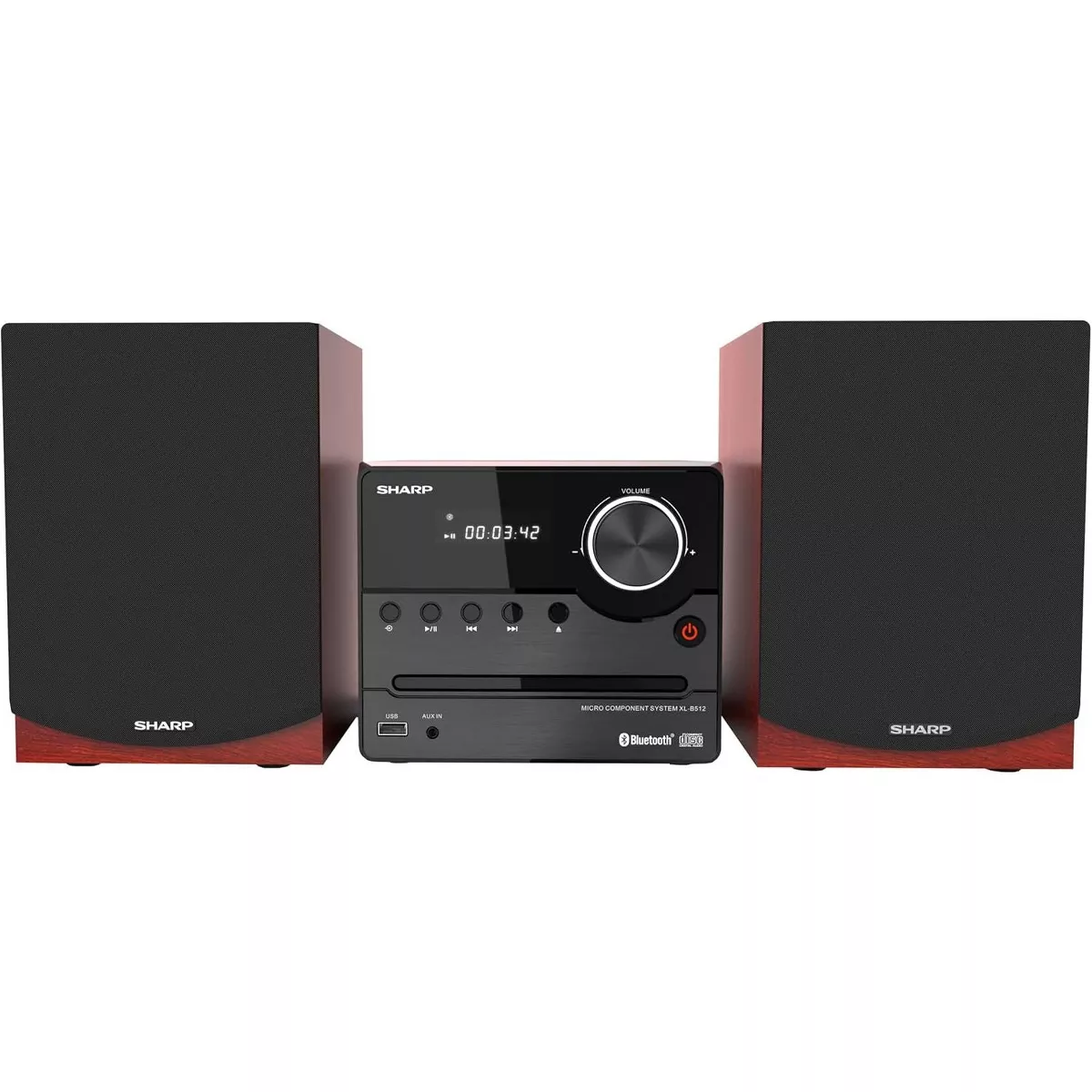 SHARP XL-B512 Micro Component Bluetooth CD Player with Wood Speakers, USB, FM, 5-Disc Carousel
