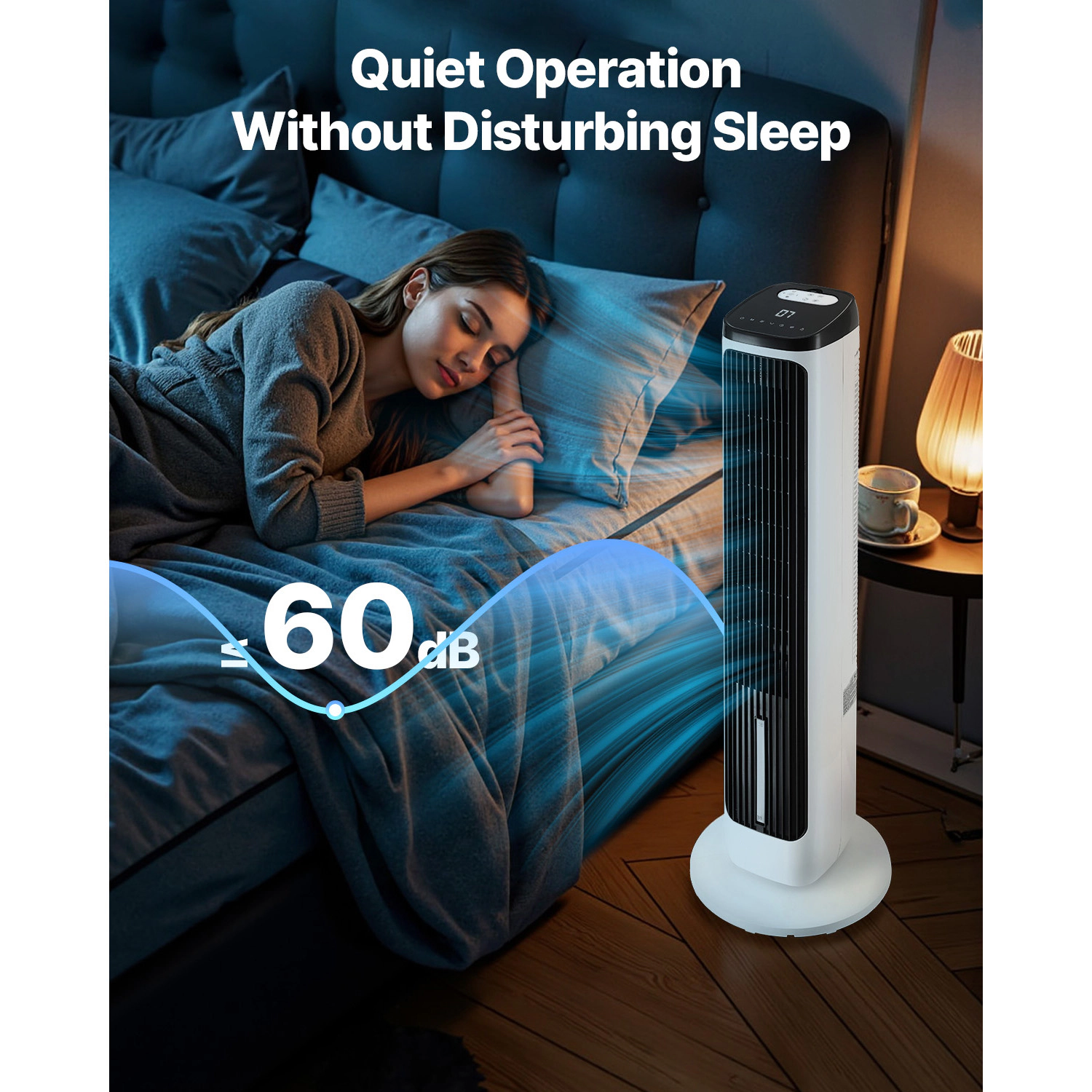 HONGGE Tower Fan, Velocity Quiet Floor Fan, 70° Oscillating Fans for Indoors with 4 Modes