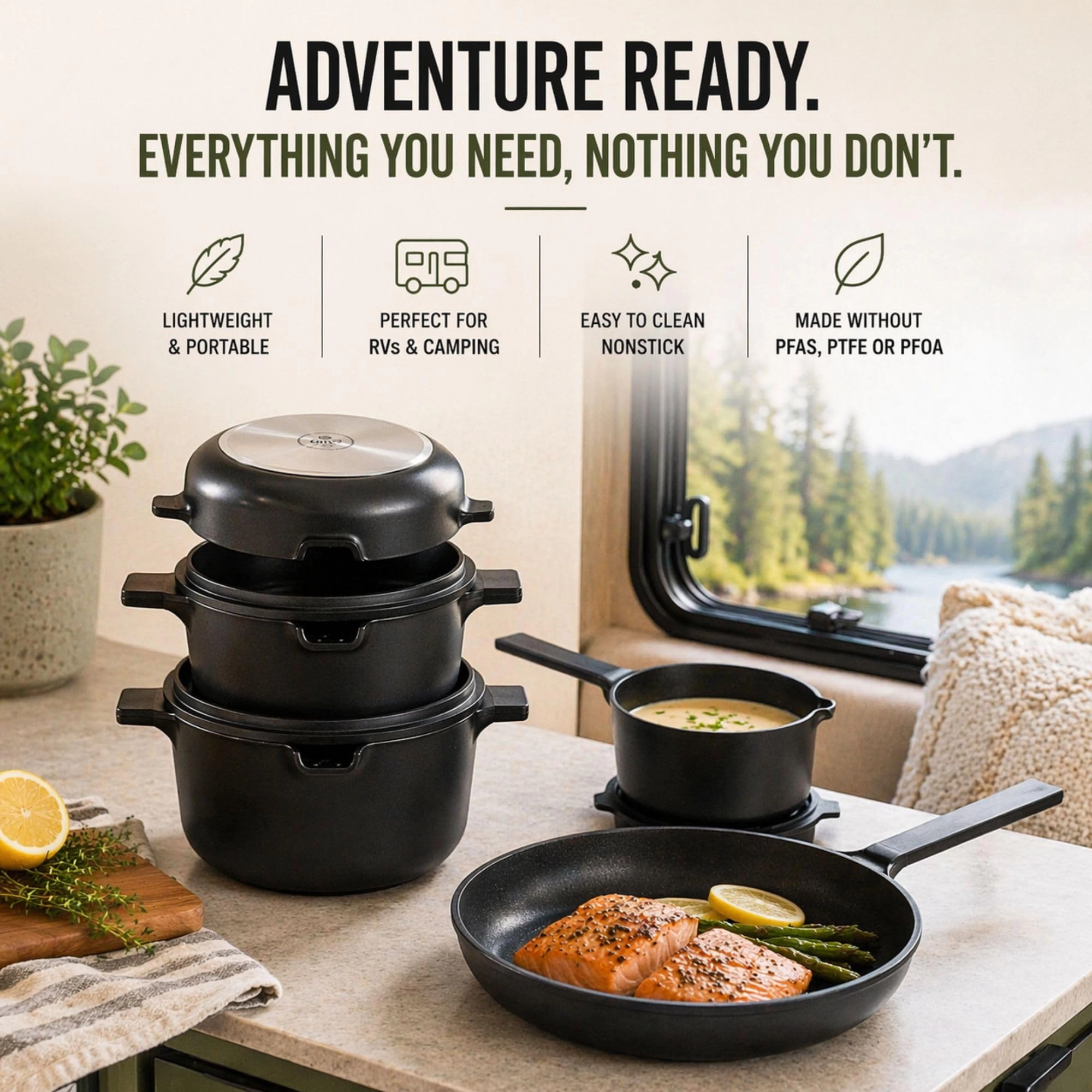 Alva Neat 5-Piece Ceramic Coated Aluminum Nonstick Cookware Set, Stackable