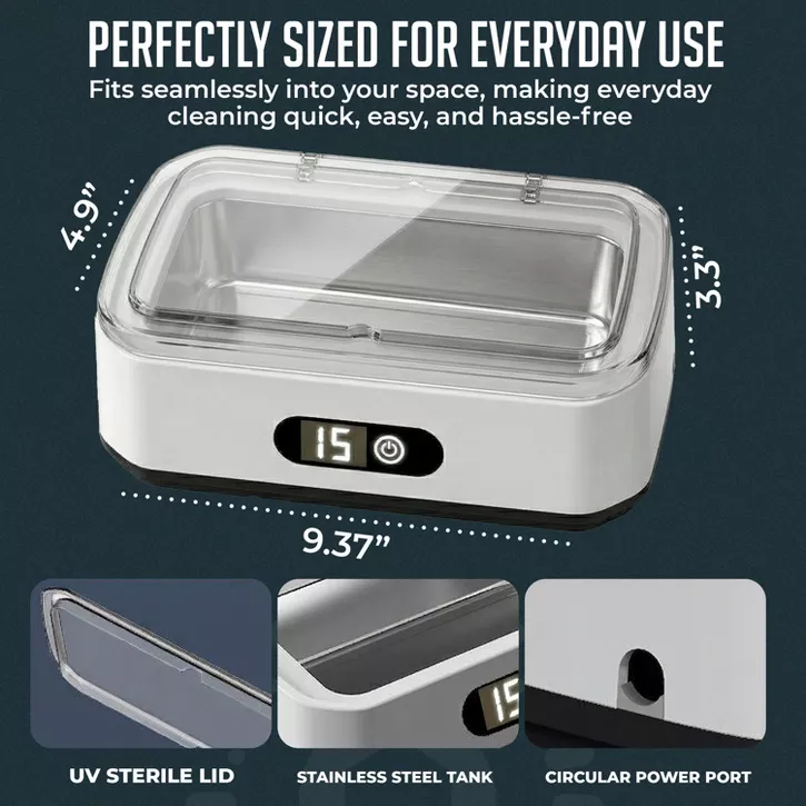 Luminuxe Portable Ultrasonic Jewelry Cleaner, Deep-Cleaning Machine for Eyeglasses, Watches, Dentures, Rings & More