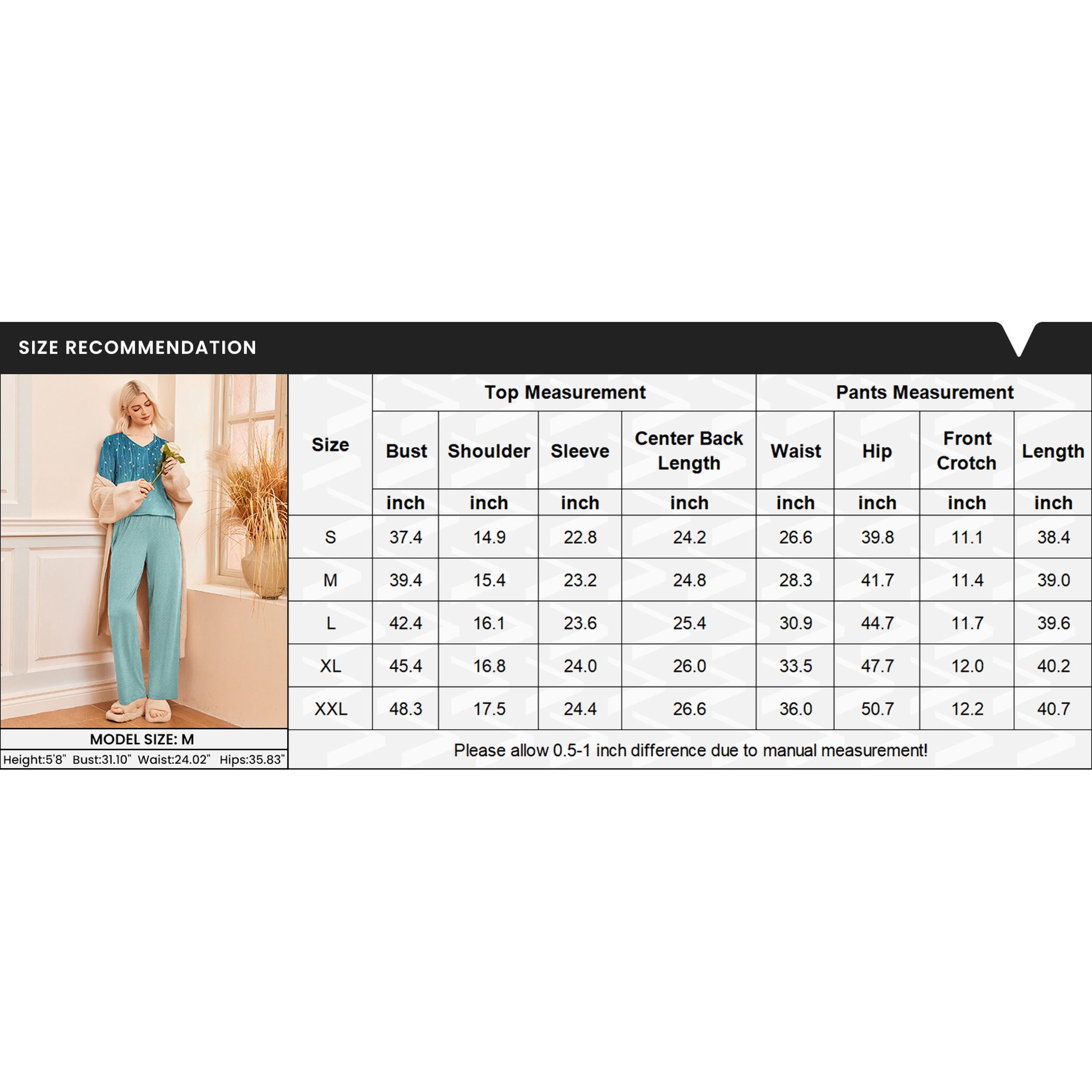 Ekouaer Womens Pajama Set Long Sleeve Sleepwear Nightwear V Neck Pajamas Lounge Sets with Pockets