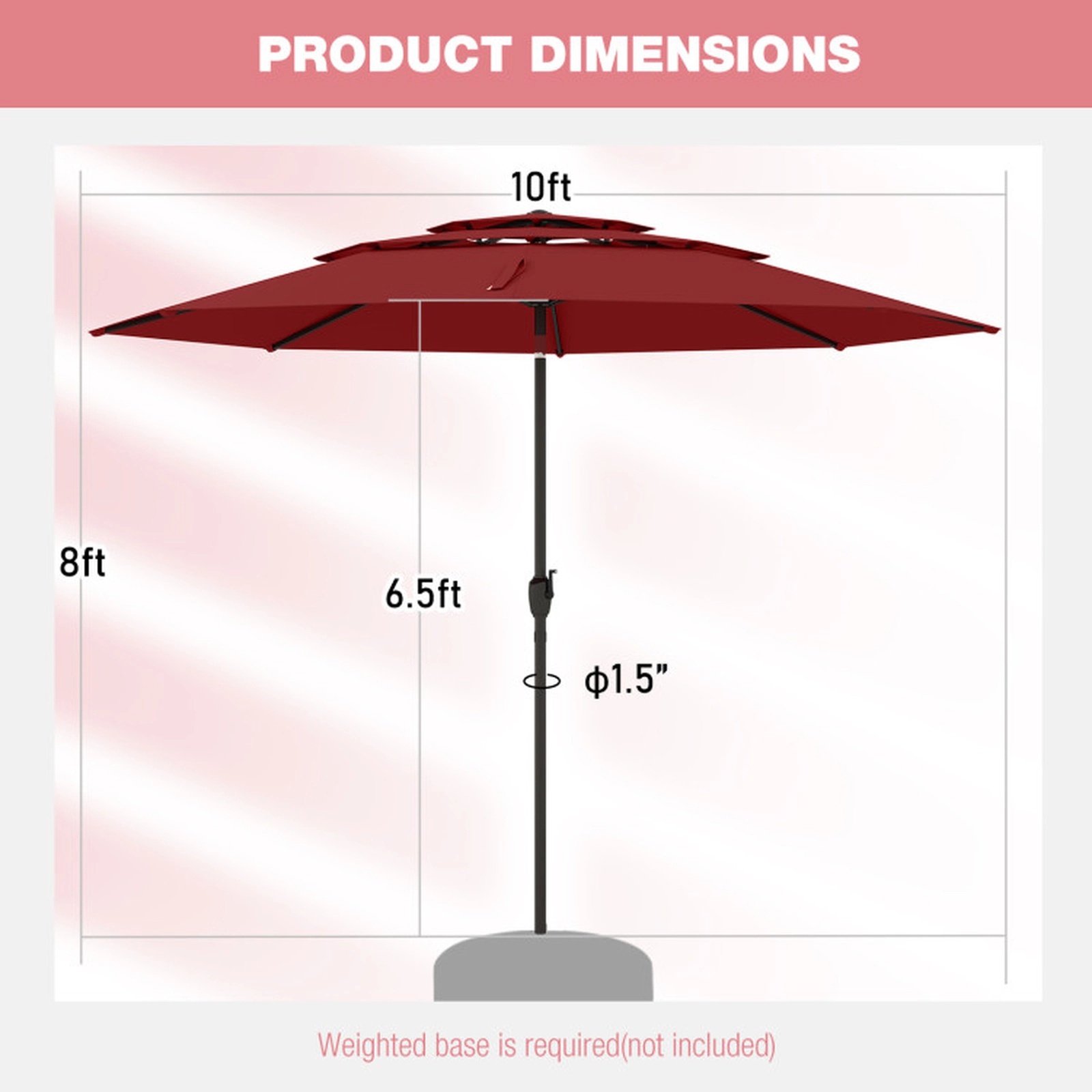 SUGIFT 10-ft Red Round Market Patio Umbrella with 3-Tier Vented Canopy Push Button Tilt and Crank Lift
