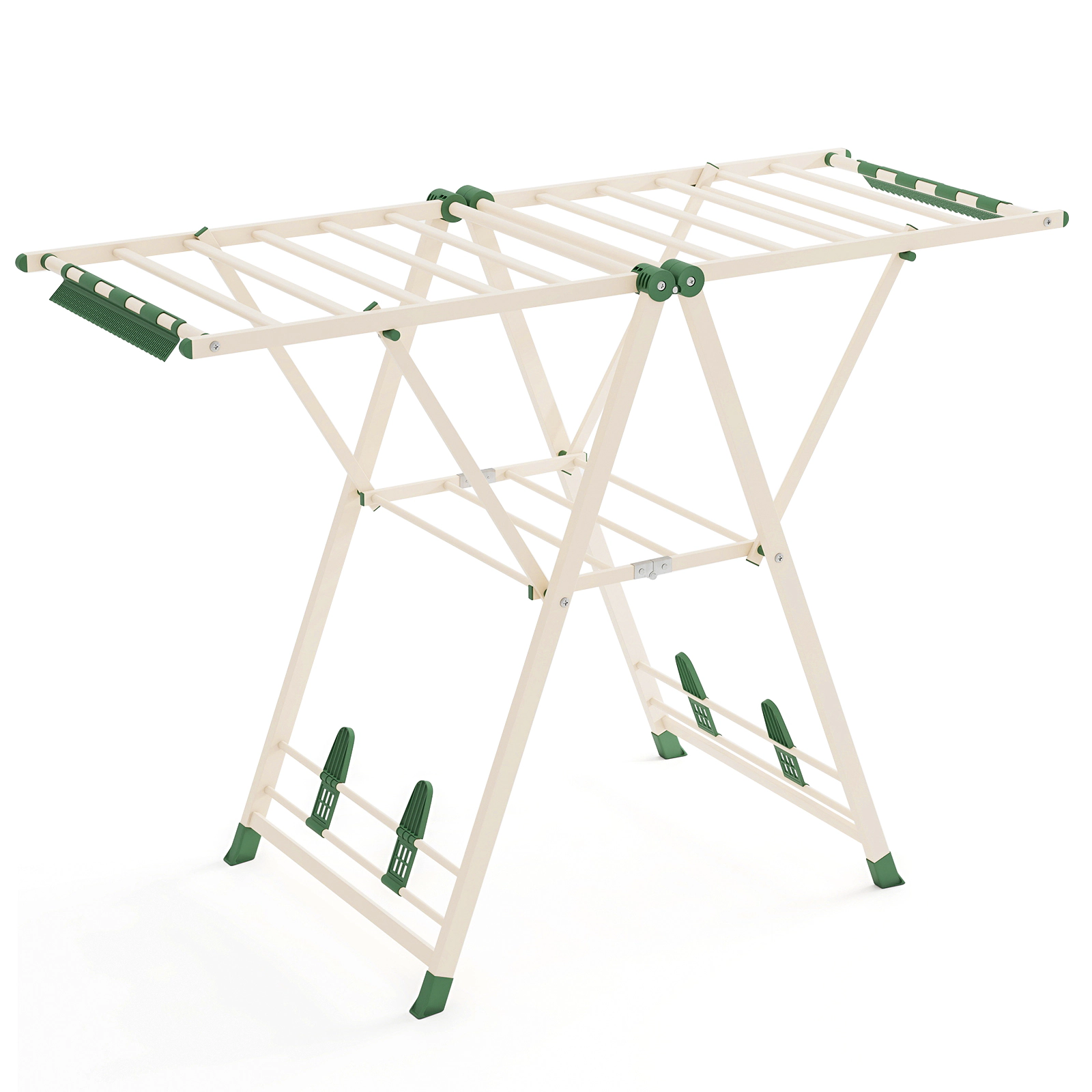 SUGIFT Height Adjustable Wing Clothes Drying Rack 90-lb Capacity Beige/White