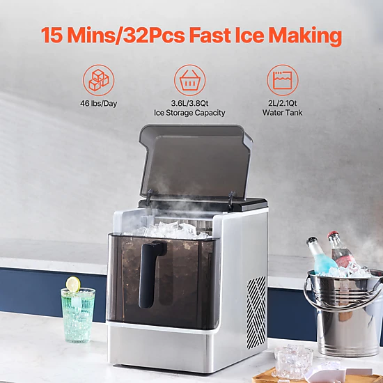 HONGGE Countertop Ice Maker, Ready in 15 Mins, Self-Cleaning Portable Ice Maker