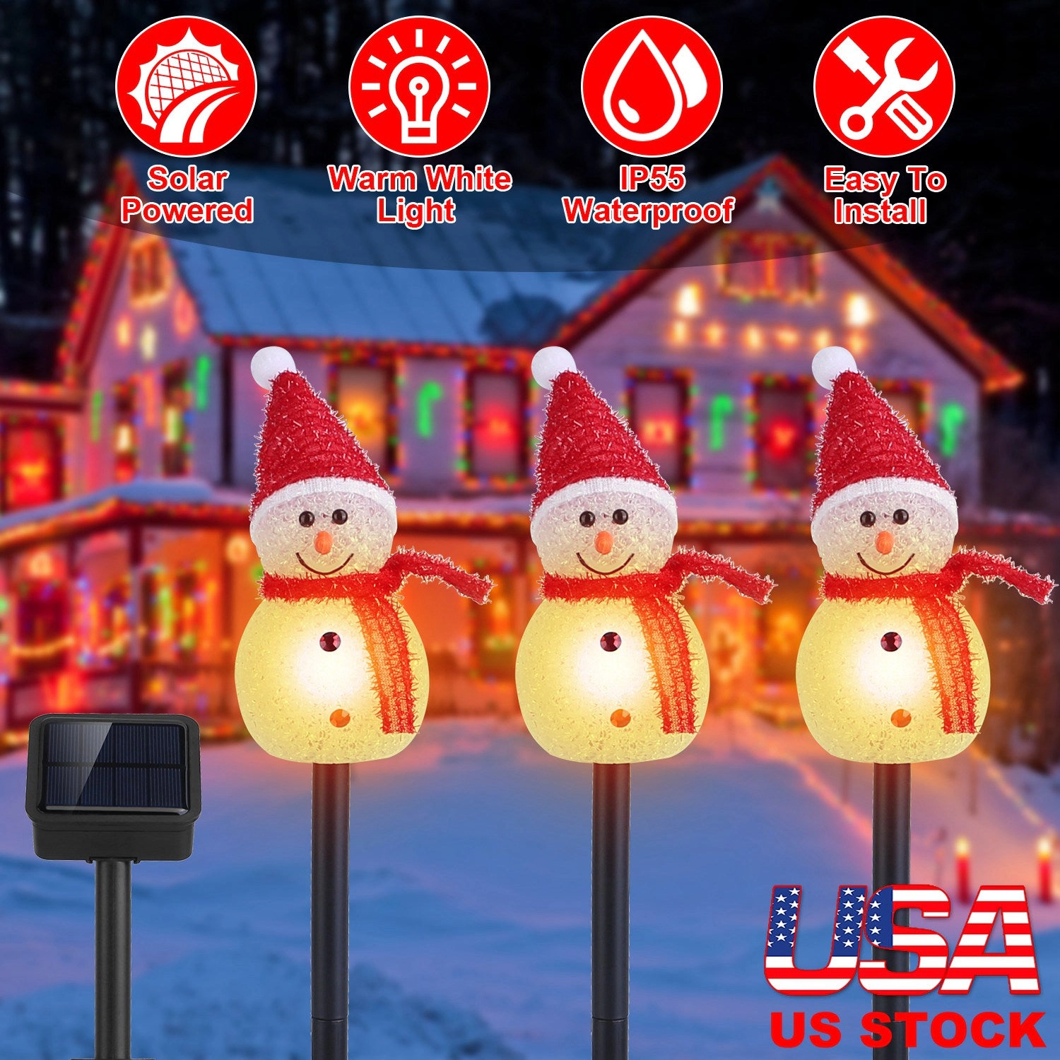 GBruno Solar 3-Pc Snowman Christmas Garden Stake Light