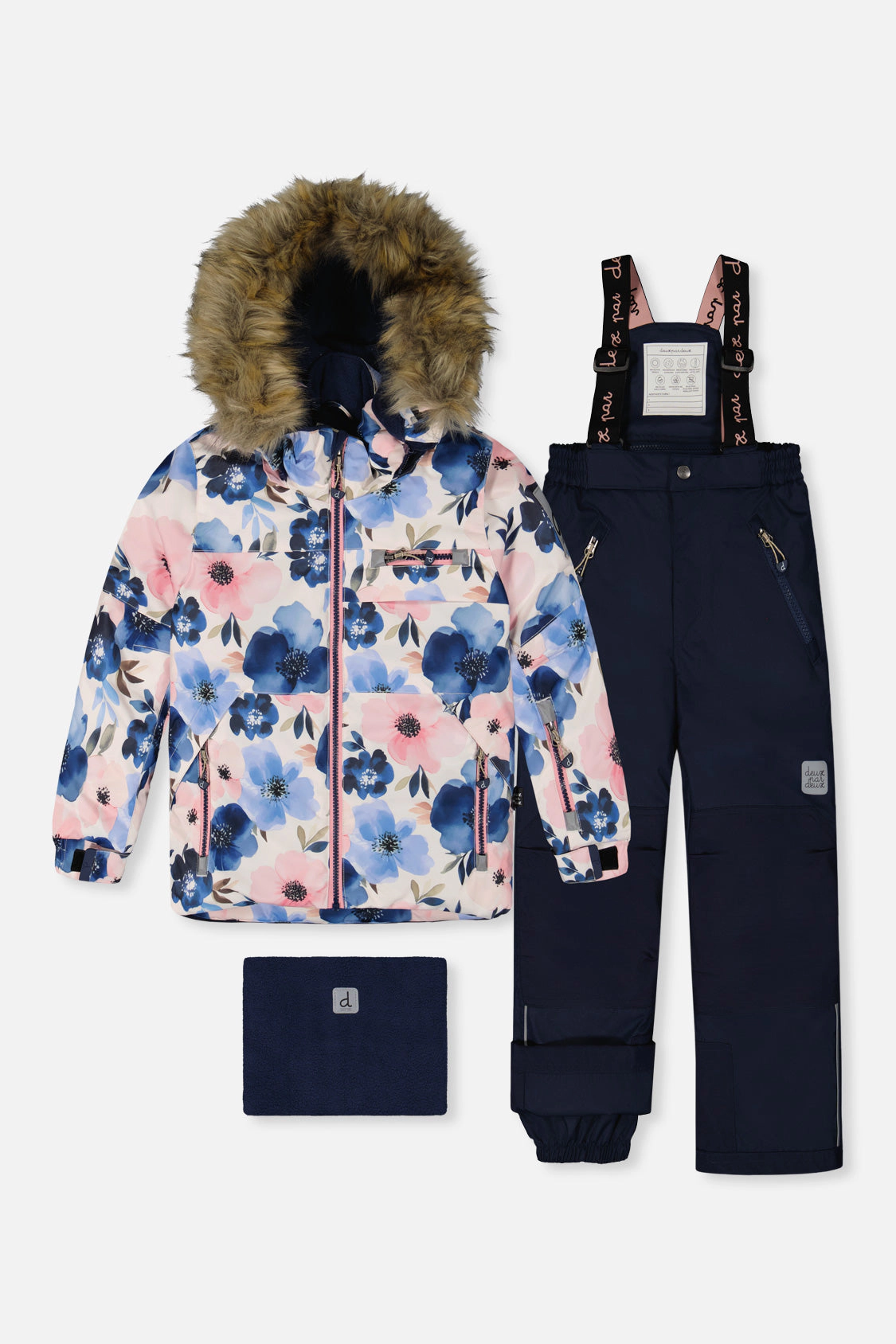 Deux par Girls Watercolor Flower Print Two Piece Play Snowsuit with Hooded Jacket and Snow Pants