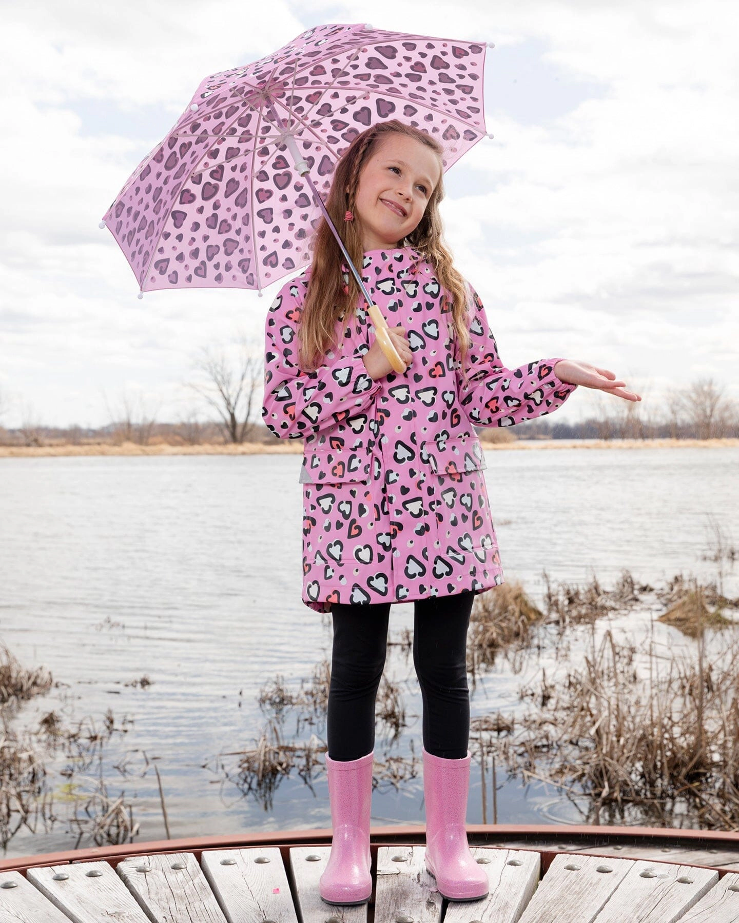 Deux par Girls Rain Jacket Polyurethane Heart Print