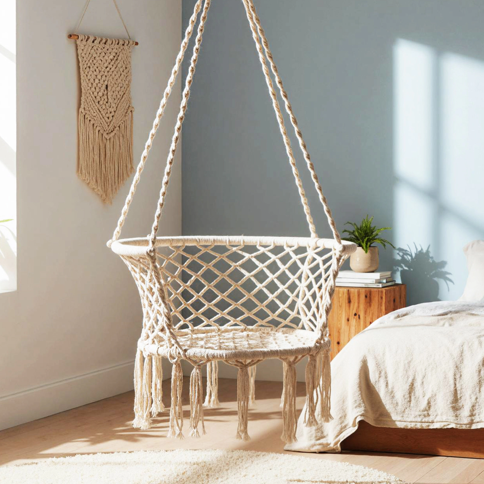 LJG Hammock Chair Macrame Swing Hanging Cotton Rope Chair