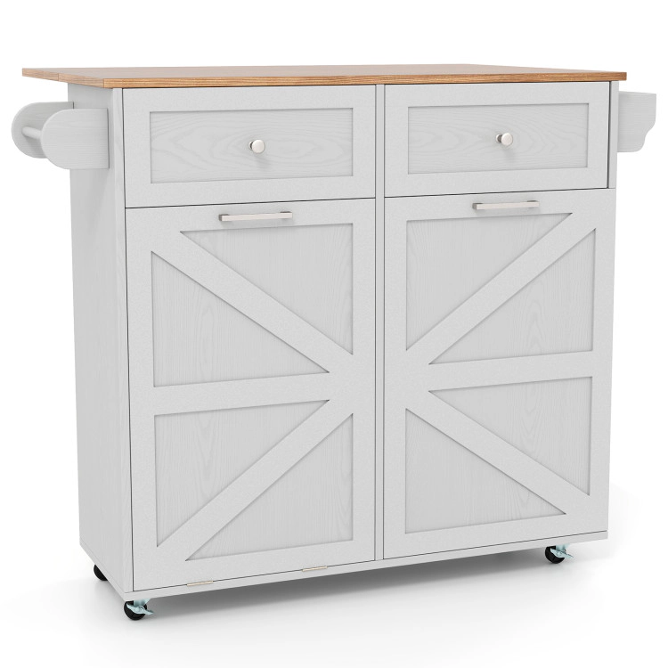 Hivvago Rolling Kitchen Island with Trash Can Cabinet and Rubber Universal Wheels