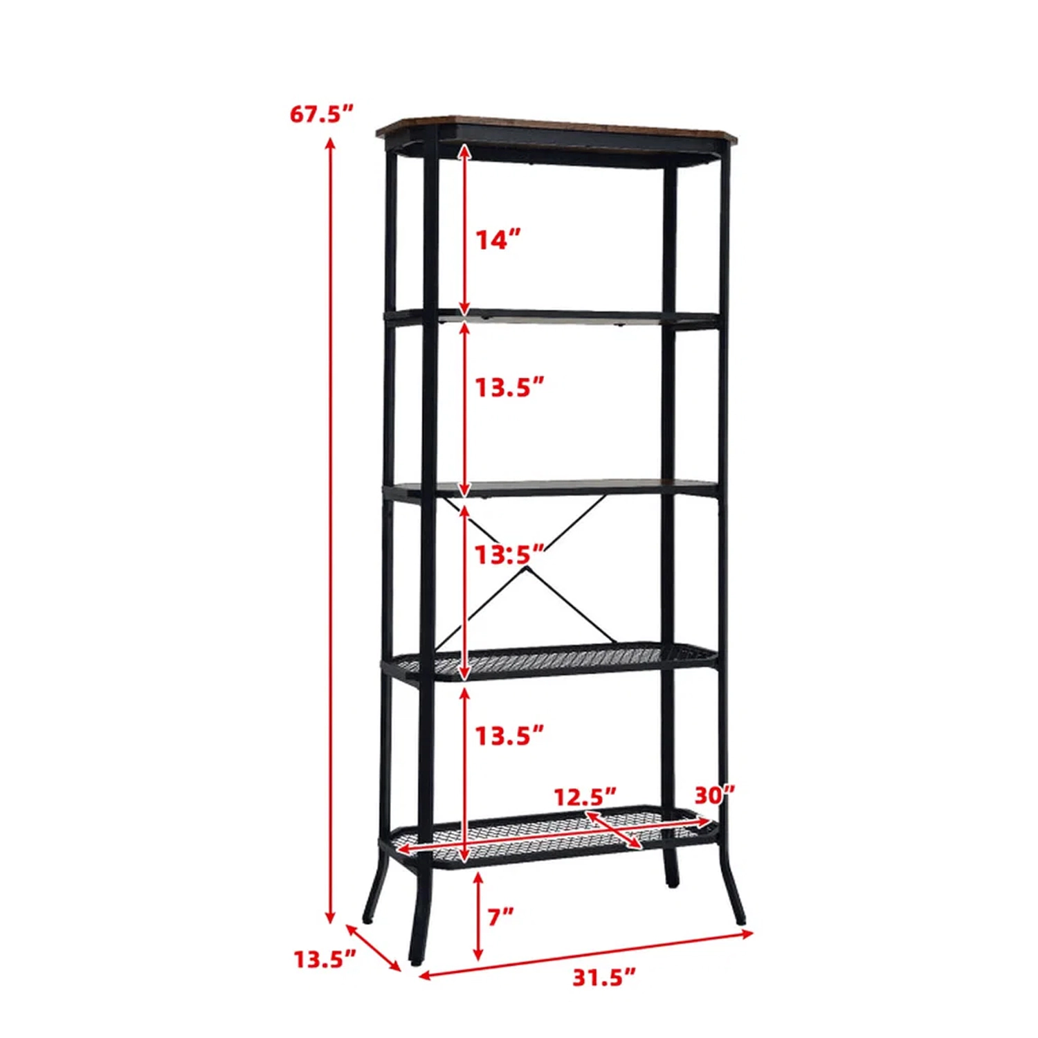 Hivvago Rustic Industrial 5-Shelf Display Rack with Sturdy Outward Metal Frame
