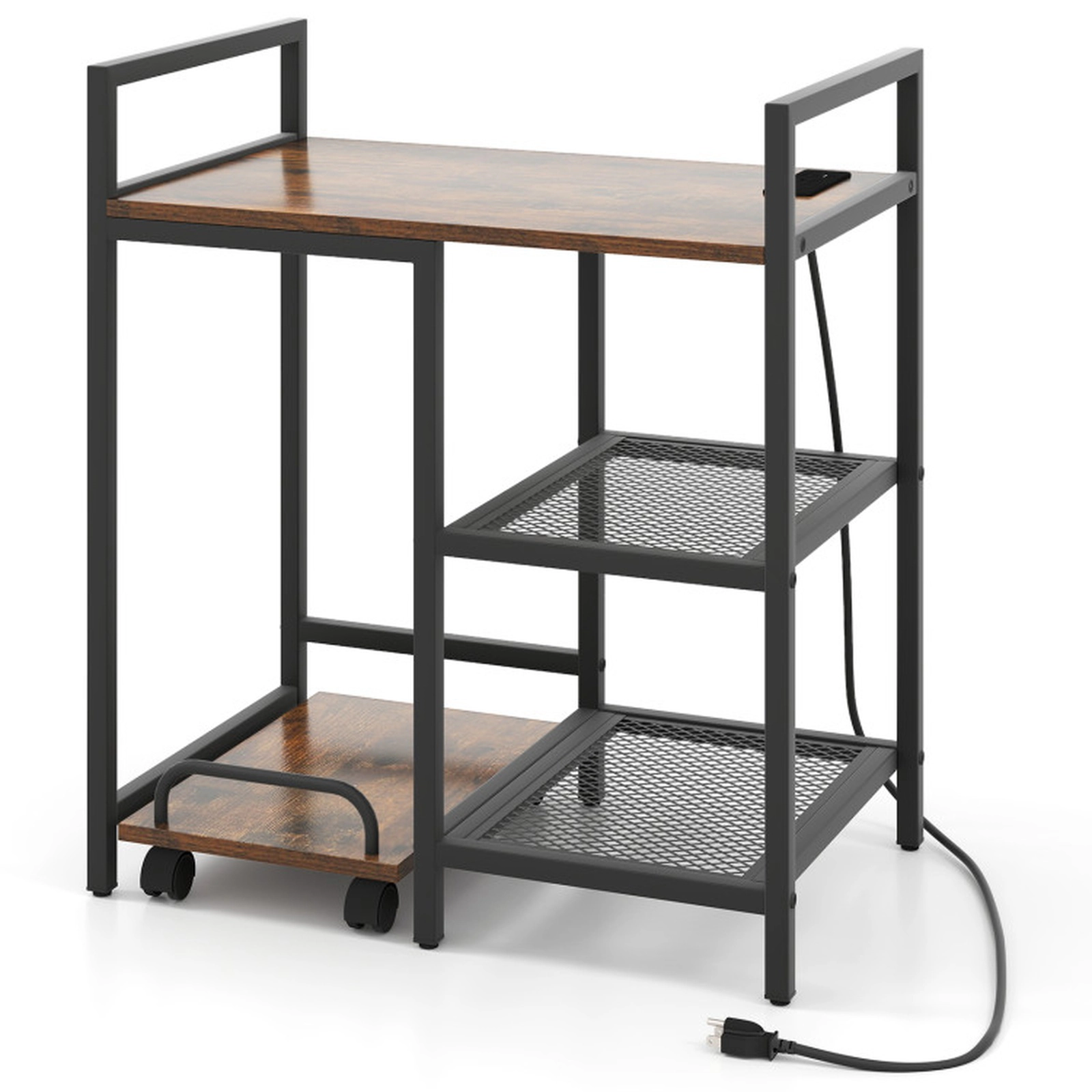 SUGIFT 25-in 110-lb Capacity Printer Stand with Charging Station Pull-Out CPU Slide and Mesh Storage Shelves