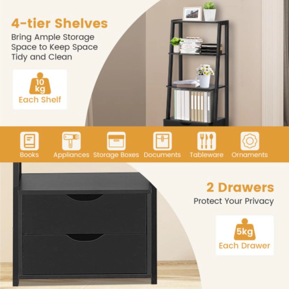 Hivvago 4-Tier Ladder Bookshelf Storage Display with 2 Drawers
