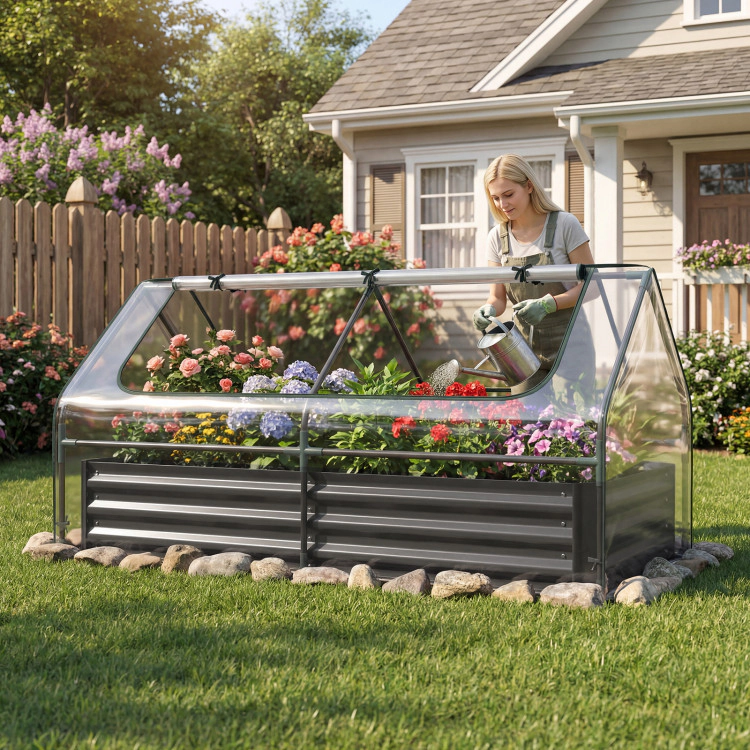 Hivvago 69 x 33 x 12 Inch Galvanized Raised Garden Bed with Cover
