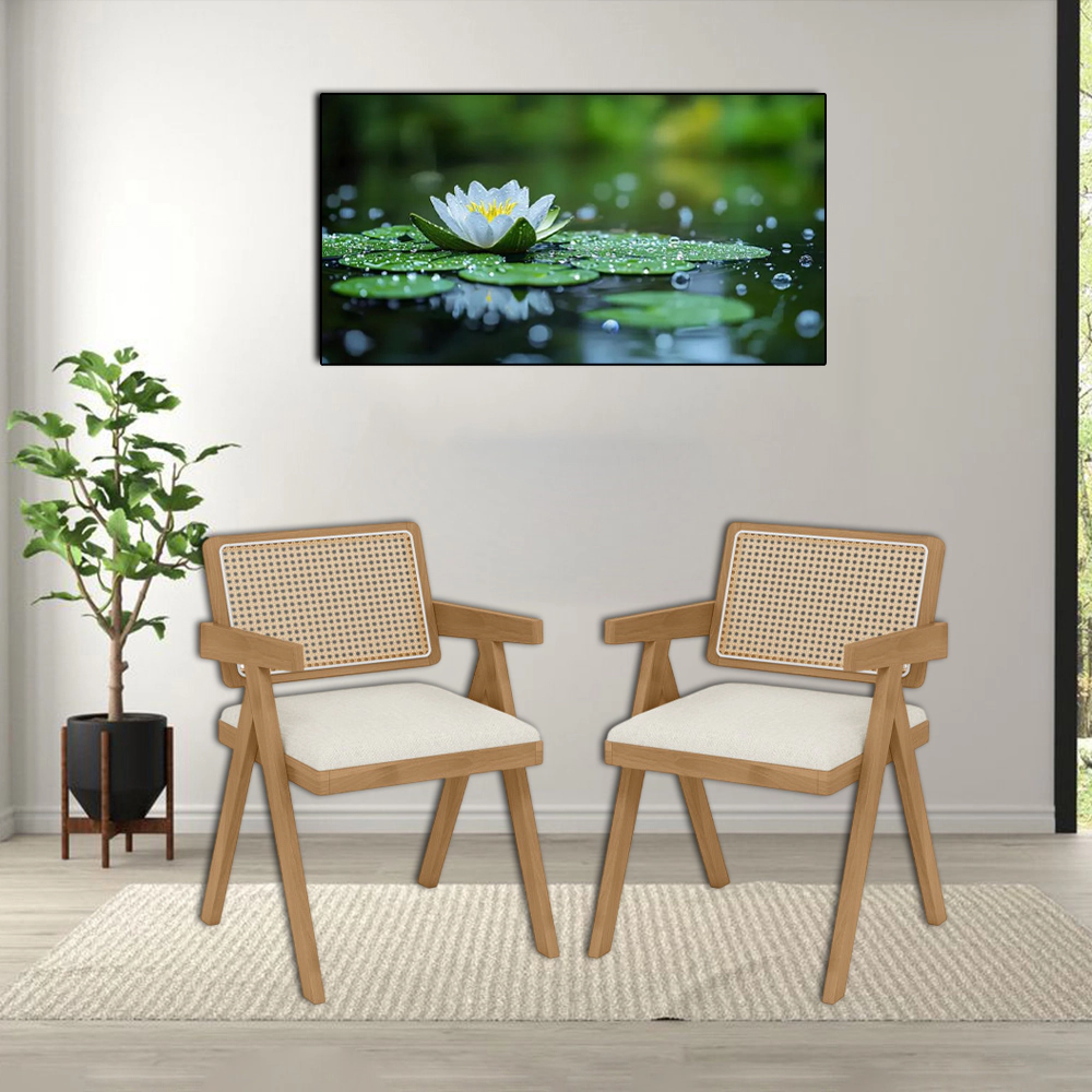 Hivvago Rattan Armchairs with Soft Seat Cushions and Solid Rubber Wood Frame -Set of 2