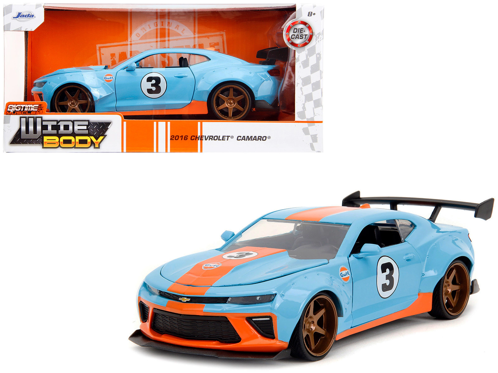 Jada 2016 Chevrolet Camaro Widebody #3 Light Blue with Orange Stripes "Gulf Oil" "Wide Body" Series 1/24
