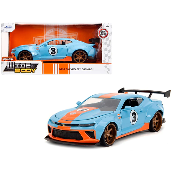 Jada 2016 Chevrolet Camaro Widebody #3 Light Blue with Orange Stripes "Gulf Oil" "Wide Body" Series 1/24