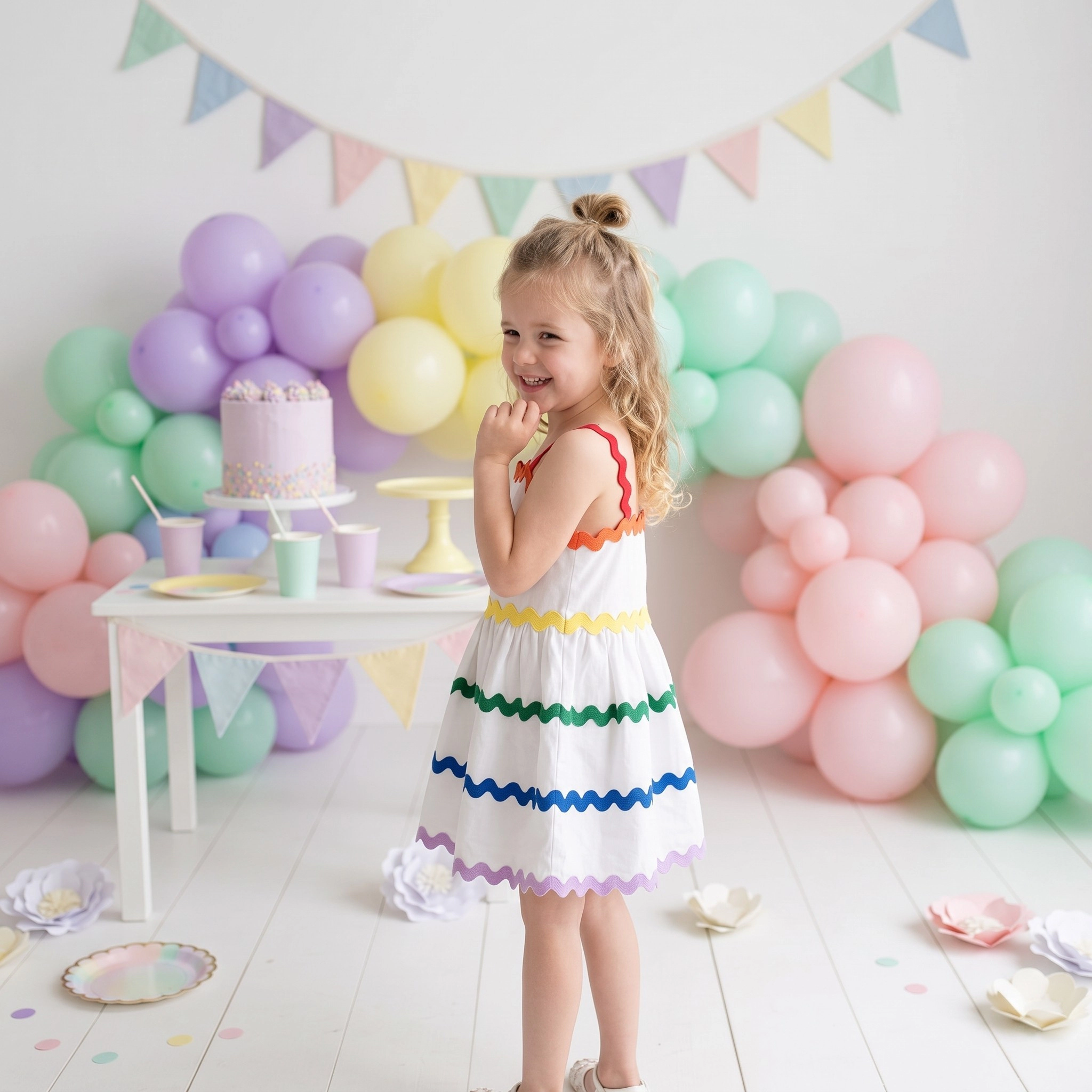 2Bunnies Girls 4T-8Y Rainbow Ric Rac Smocked Back Sundress