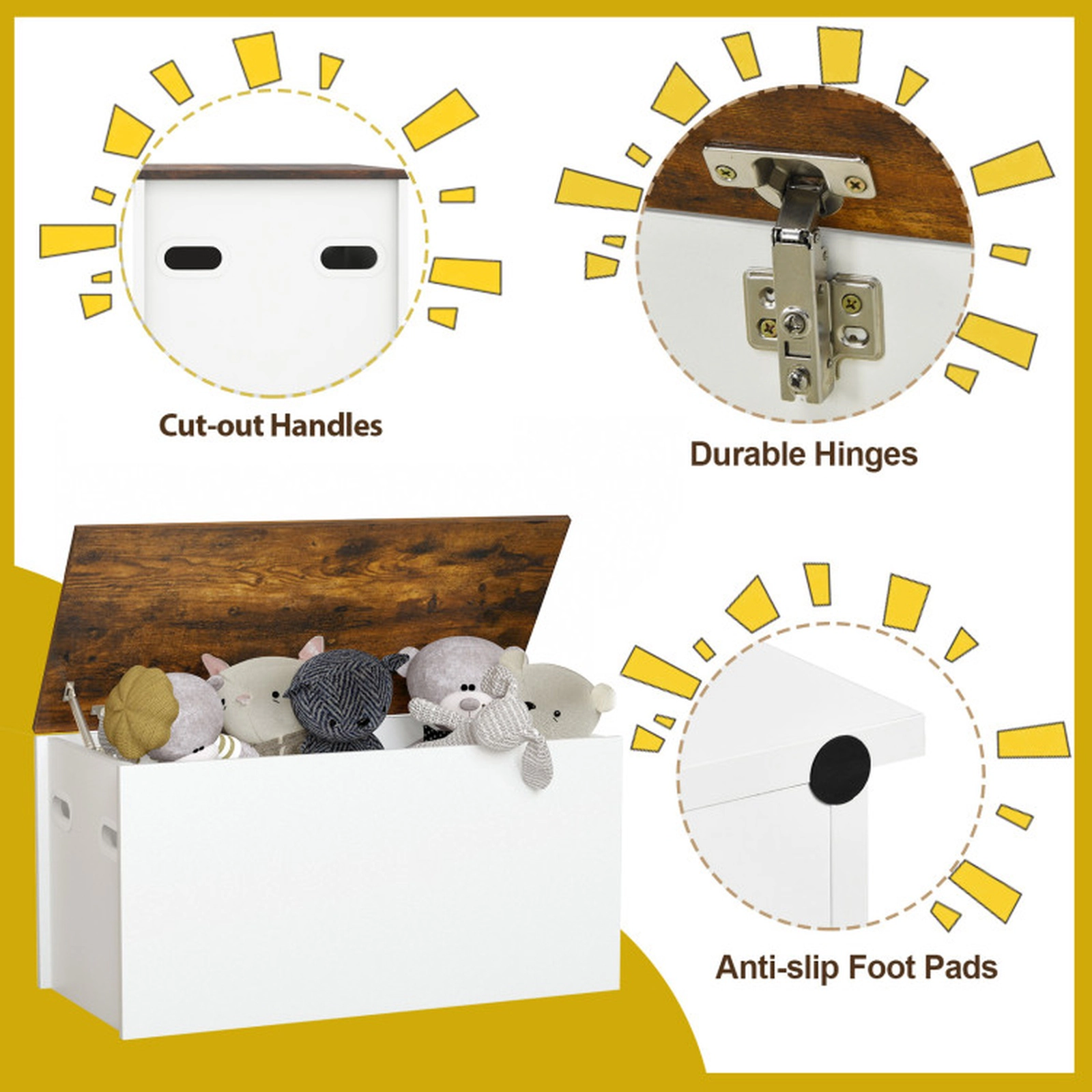 SUGIFT Flip-Top Toy Chest and Storage Bench, 200 lb Lid, 400 lb Capacity