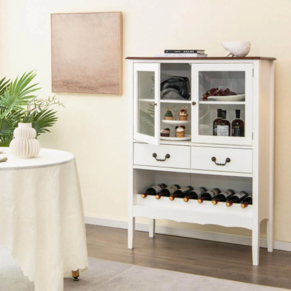 Hivvago Sideboard Buffet Cabinet With 2 Tempered Glass Doors-White