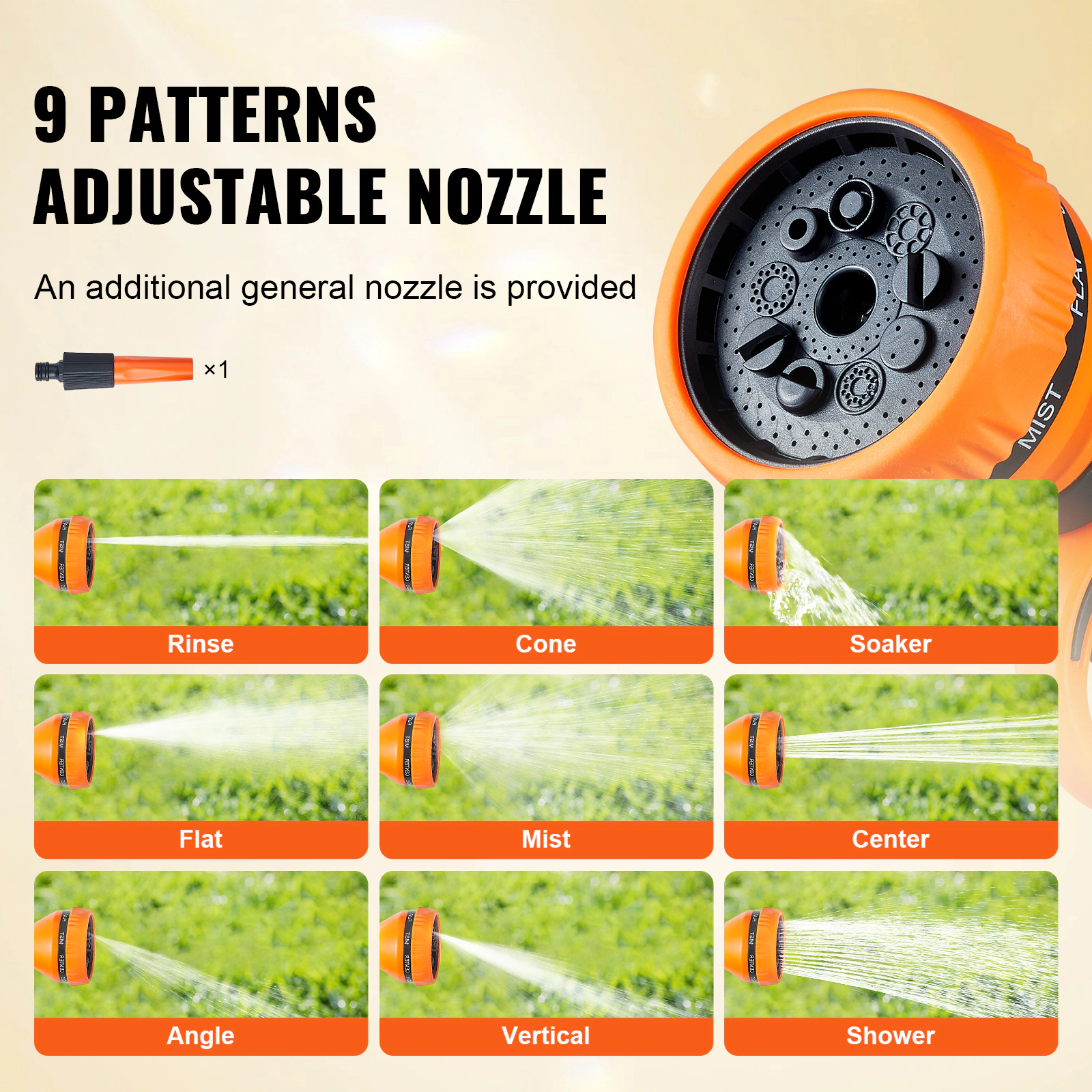 HONGGE Retractable Hose Reel 180° Swivel Bracket Wall-Mounted Garden Water Hose Reel with 9-Pattern Nozzle Automatic