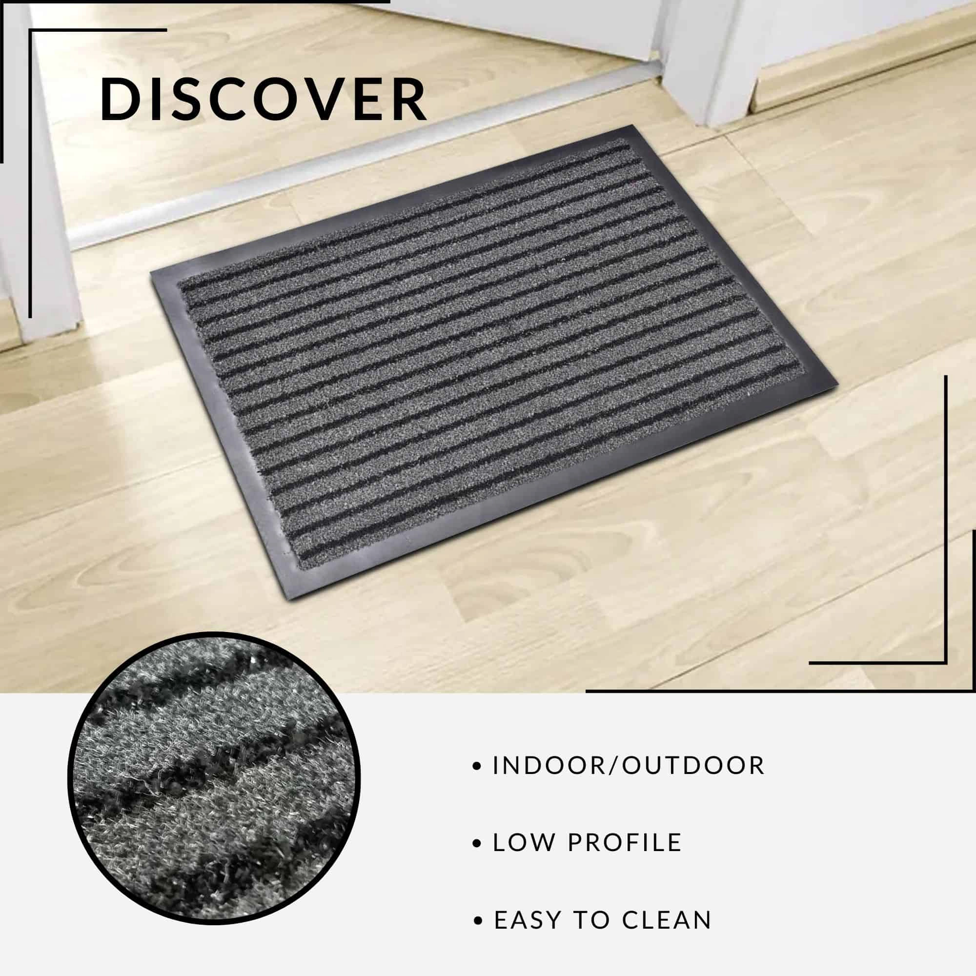 Evideco French Home Goods Gray and Black Stripes Stripes Polypropylene Doormat 24 x 16 Inches