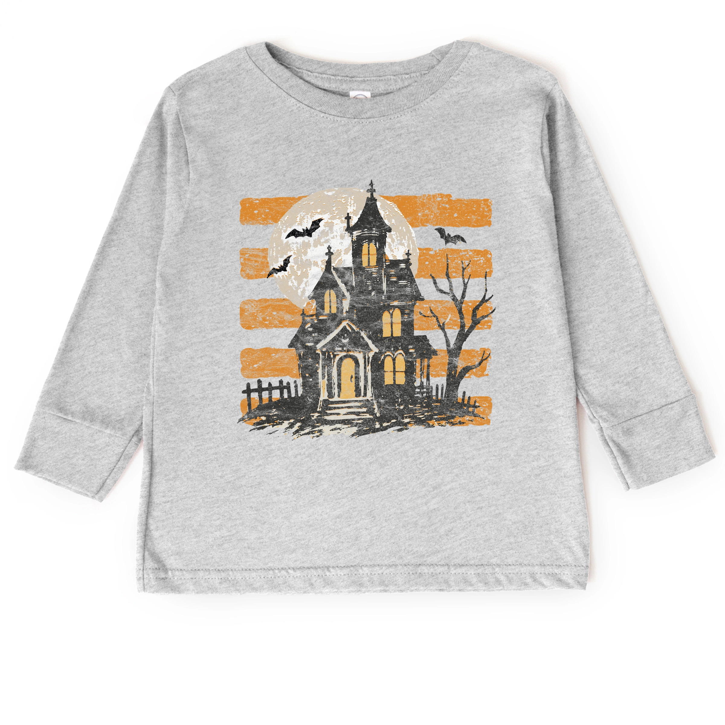 The Juniper Shop - Toddler Long Sleeve Graphic Tee Haunted House Orange Stripes