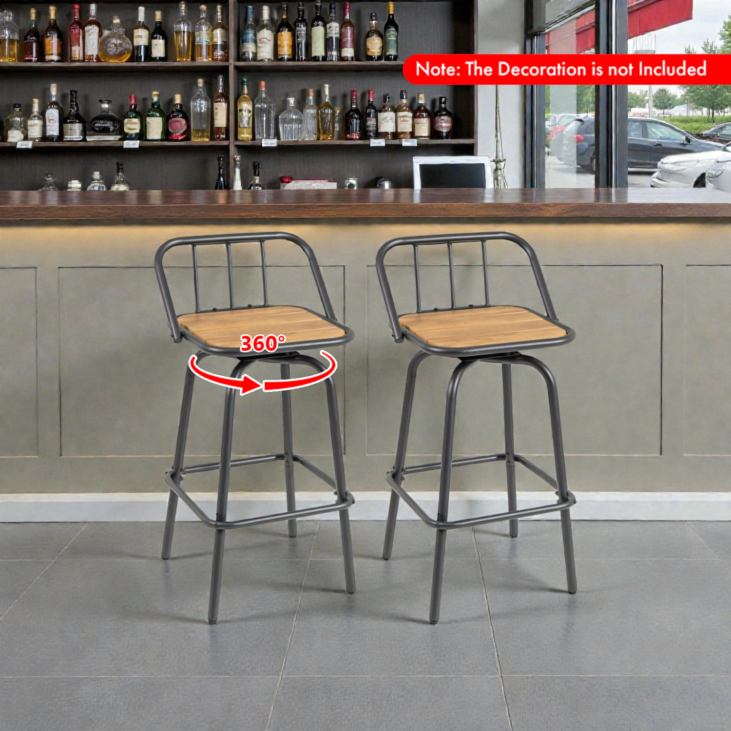 Hivvago Set of 2 Swivel Bar Stools with Backrest and Footrest 360° Rotation