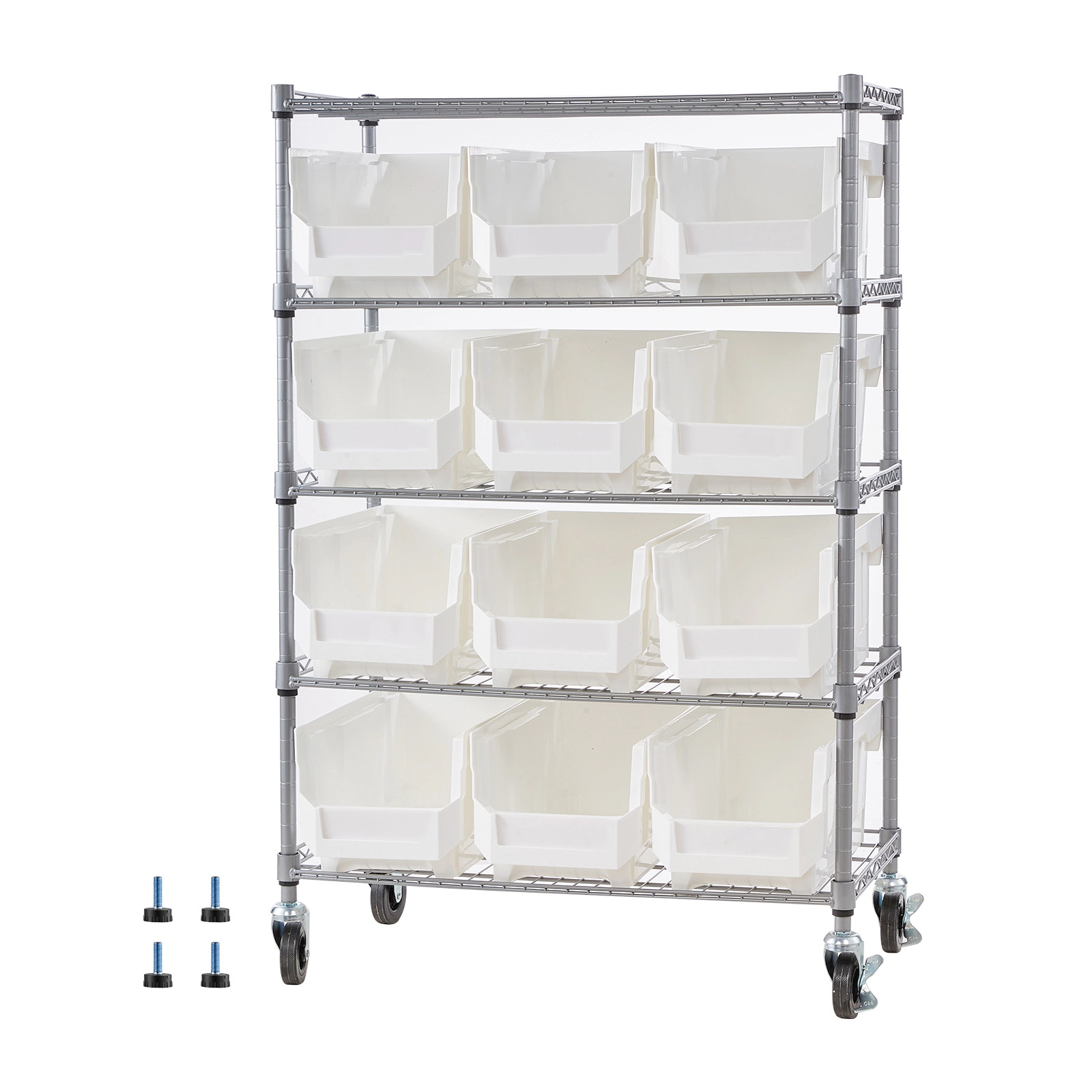 HONGGE Double-Sided Rolling Bin Storage Rack Plastic Bins Dual-Sided Parts Organizer with Wheels Mobile Tool Organizer