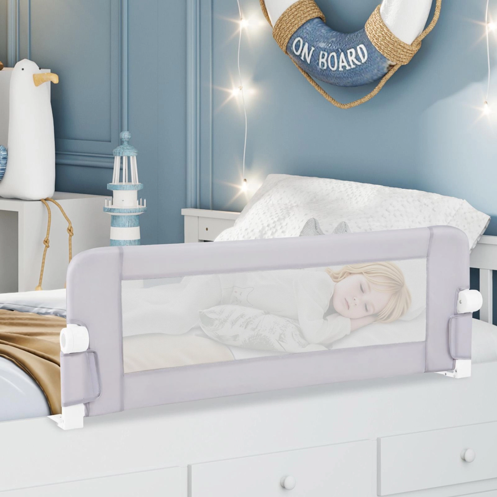 47-in Foldable Bed Rail for Toddlers Swing Down Bed Guard with Adjustable Strap Washable Cover Tool-Free Install White