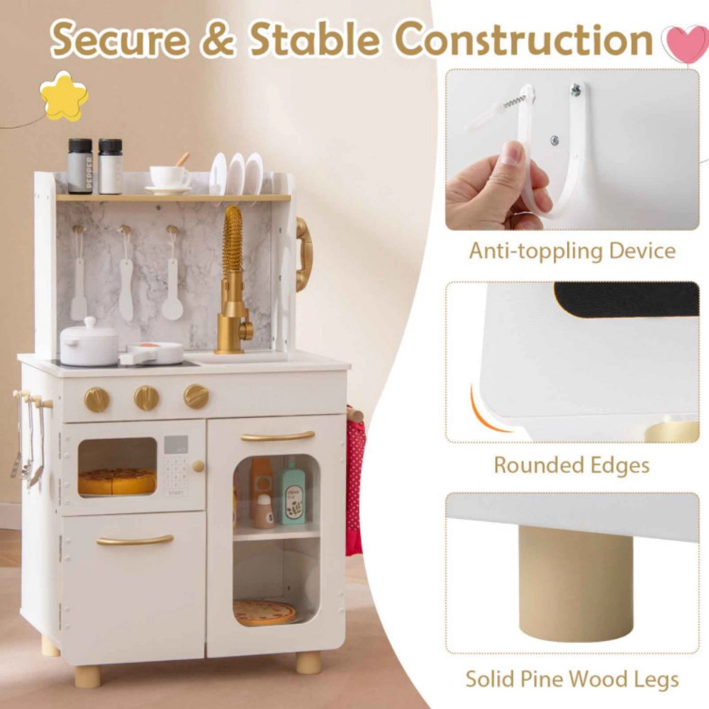 SUGIFT Kids Pretend Play Kitchen Set with Stoves Sink Telephone Microwave and Oven 32-in Tall Ages 3+ White