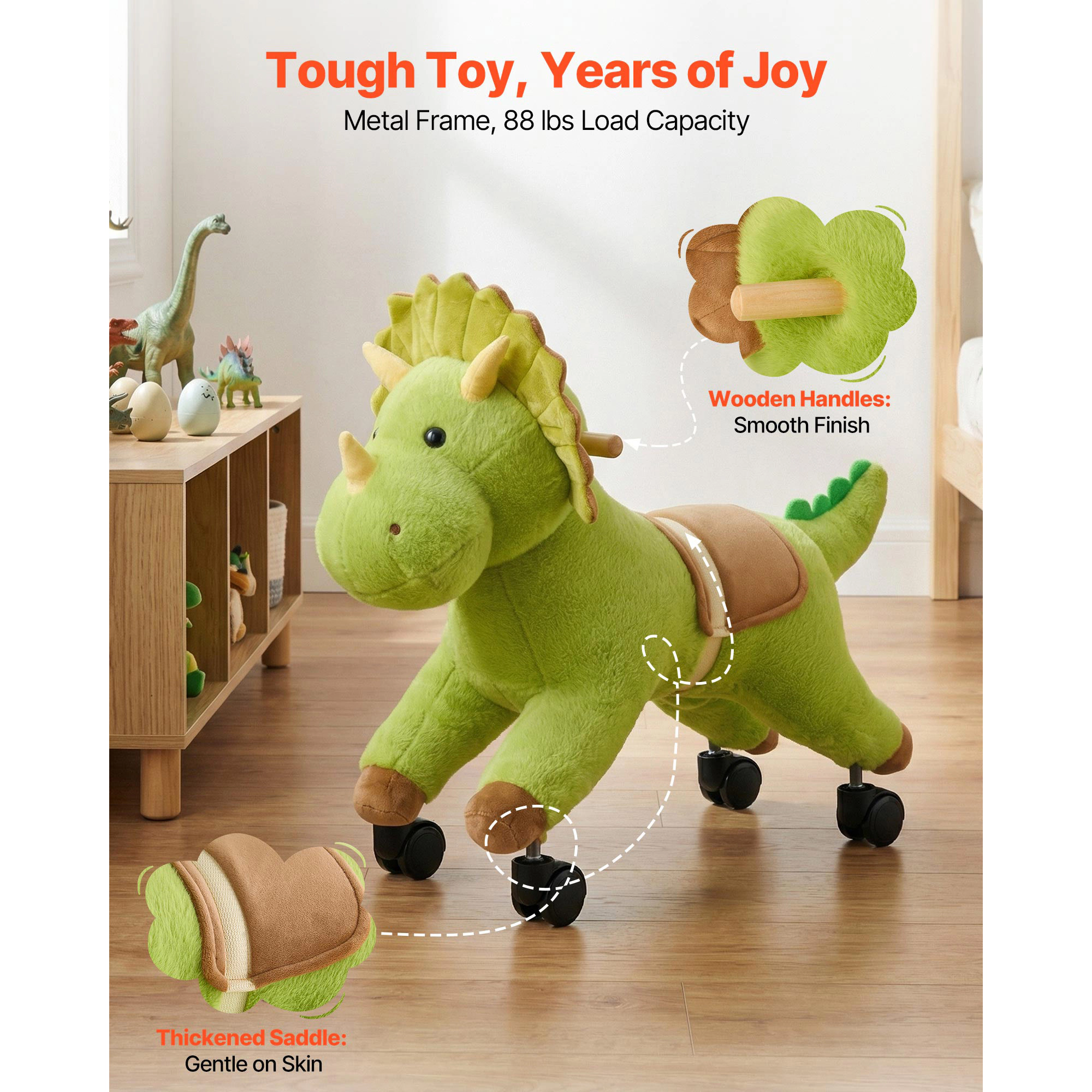 HONGGE Ride On Horse Riding Toys for Kids, No Battery Required, Smooth Wheels, Max Load Capacity for Ages