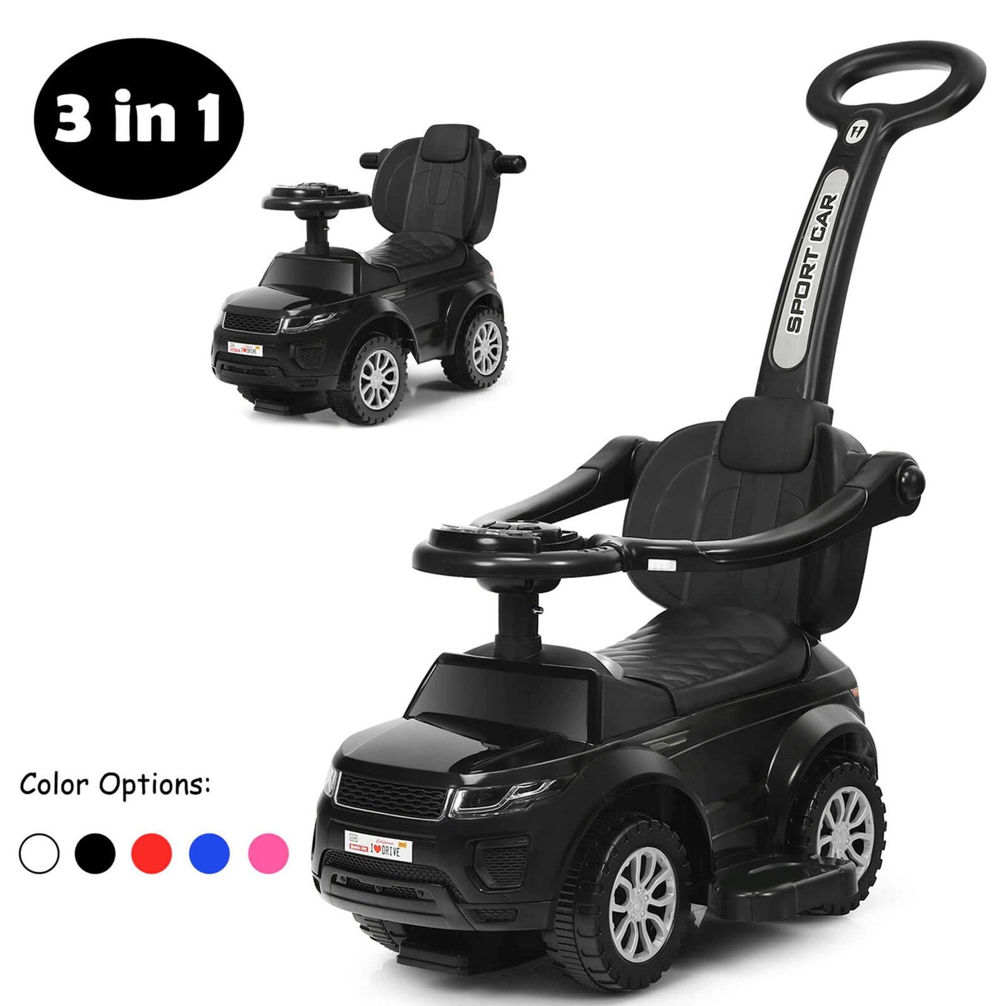 Costway 3 1 Ride on Push Car Toddler Stroller Sliding w/Music Pink