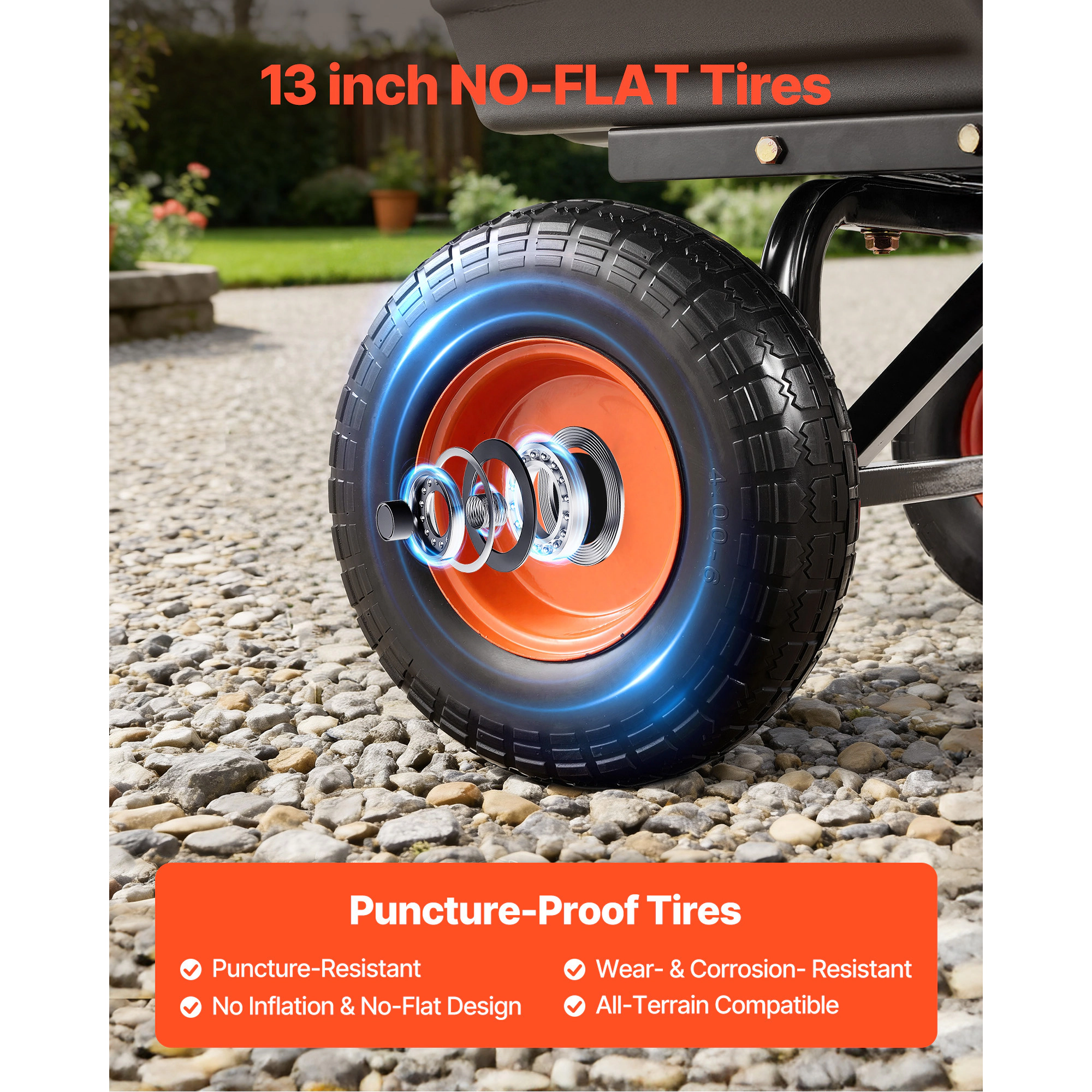 HONGGE Garden Dump Cart Poly Dump Cart Garden Carts Dumps Wagon with 90° Quick-Dumps Mechanism 180° Swivel Wheels 270°