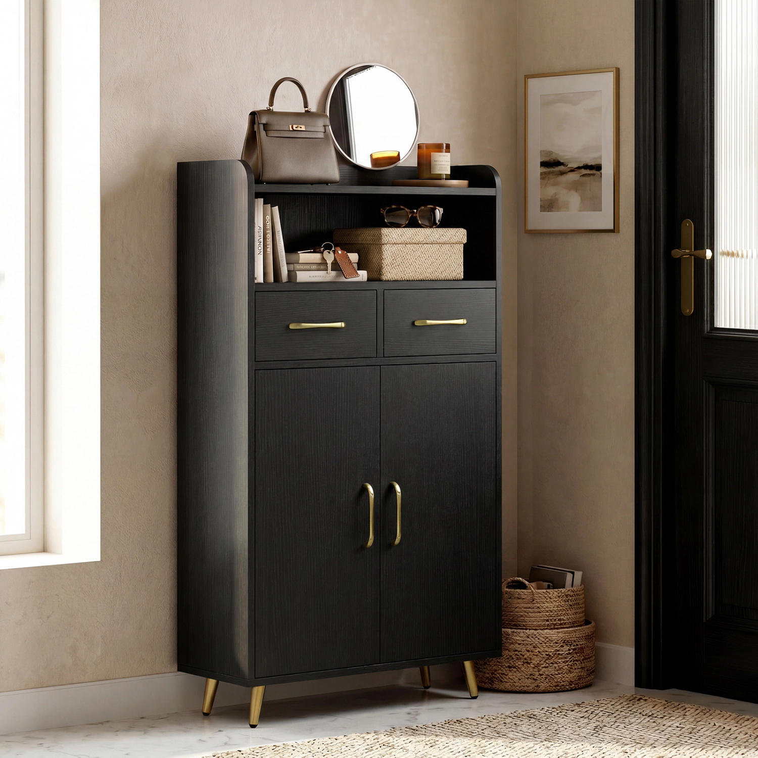 SlickBlue Bathroom Storage Cabinet with Drawers, Doors & Adjustable Shelf