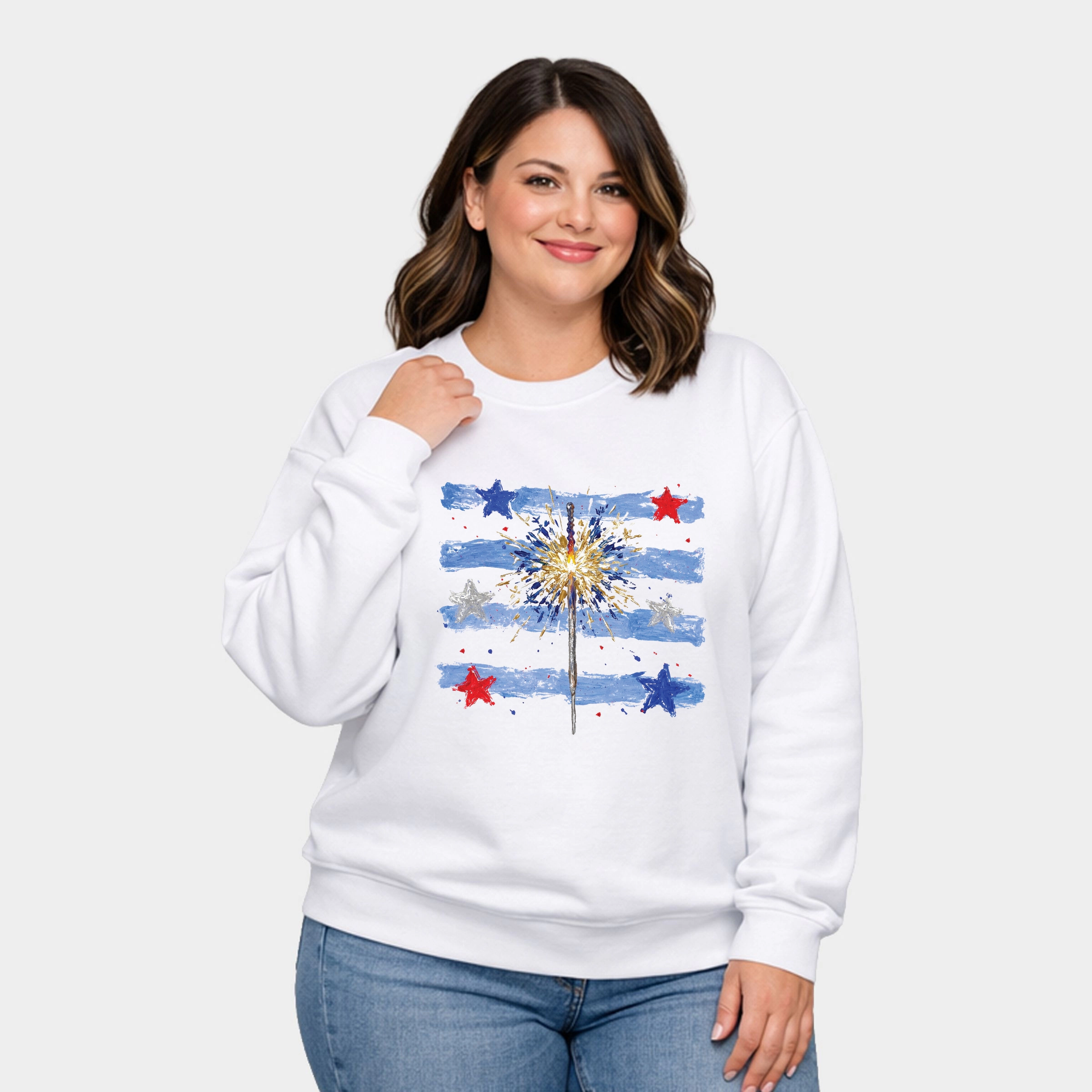Simply Sage Market - Women's Plus Sized Graphic Sweatshirt Sparkler Stripes